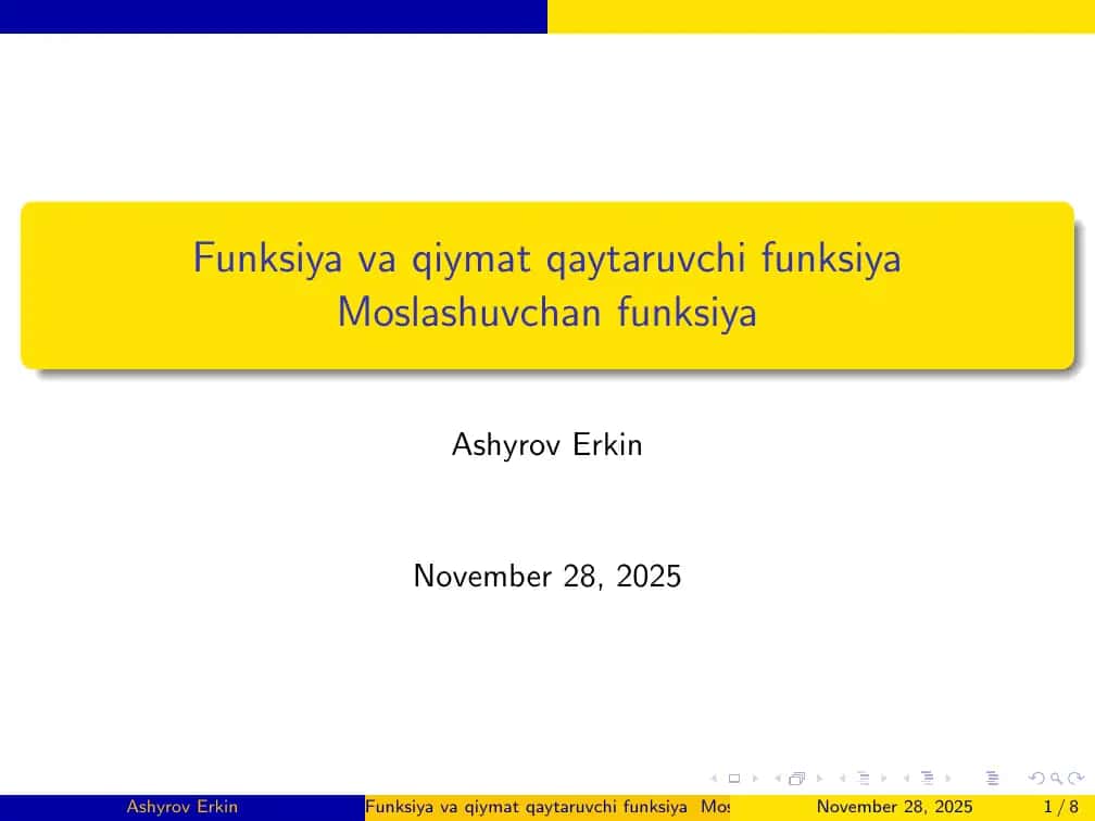 Funksiya va qiymat qaytaruvchi funksiya