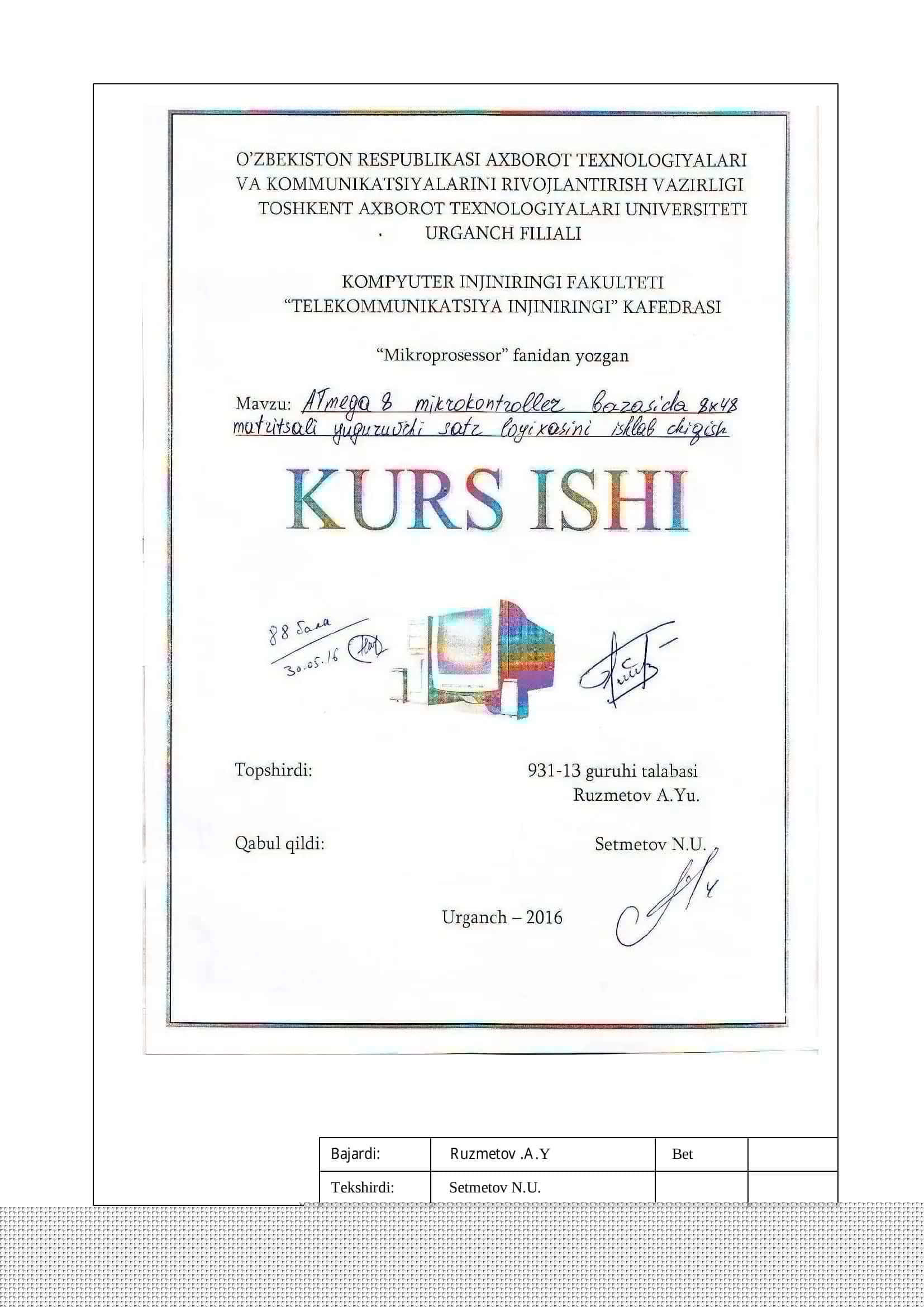 ISIS Proteus virtual dasturida 8x48 matritsali yuguruvchi satr loyihasini ishlab chiqish
