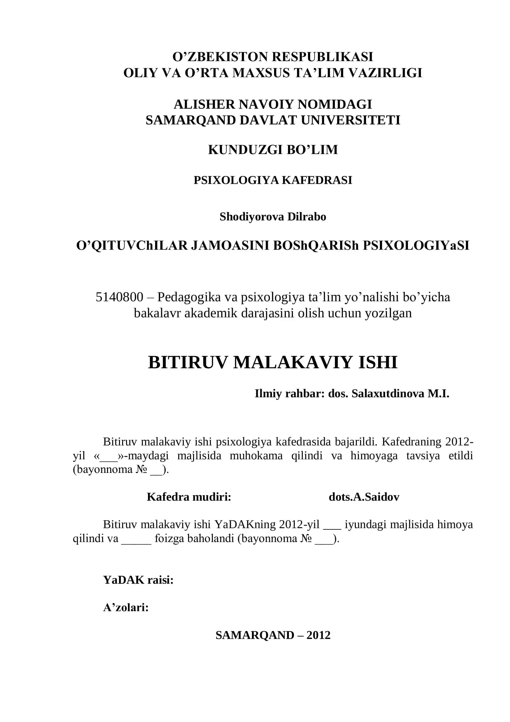 PEDAGOGIKA VA PSIXOLOGIYA TA'LIM YO'NALISHI