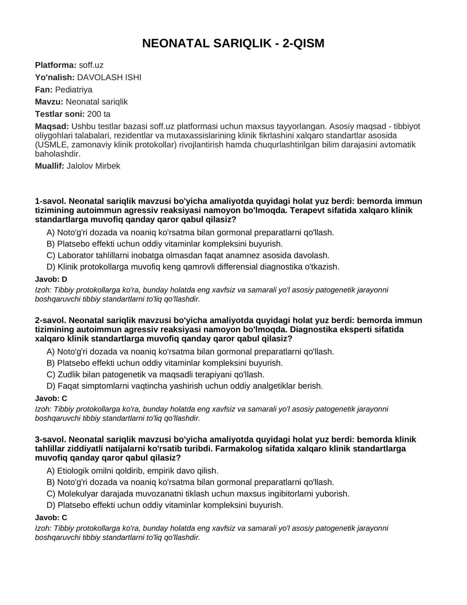NEONATAL SARIQLIK - 2-QISM