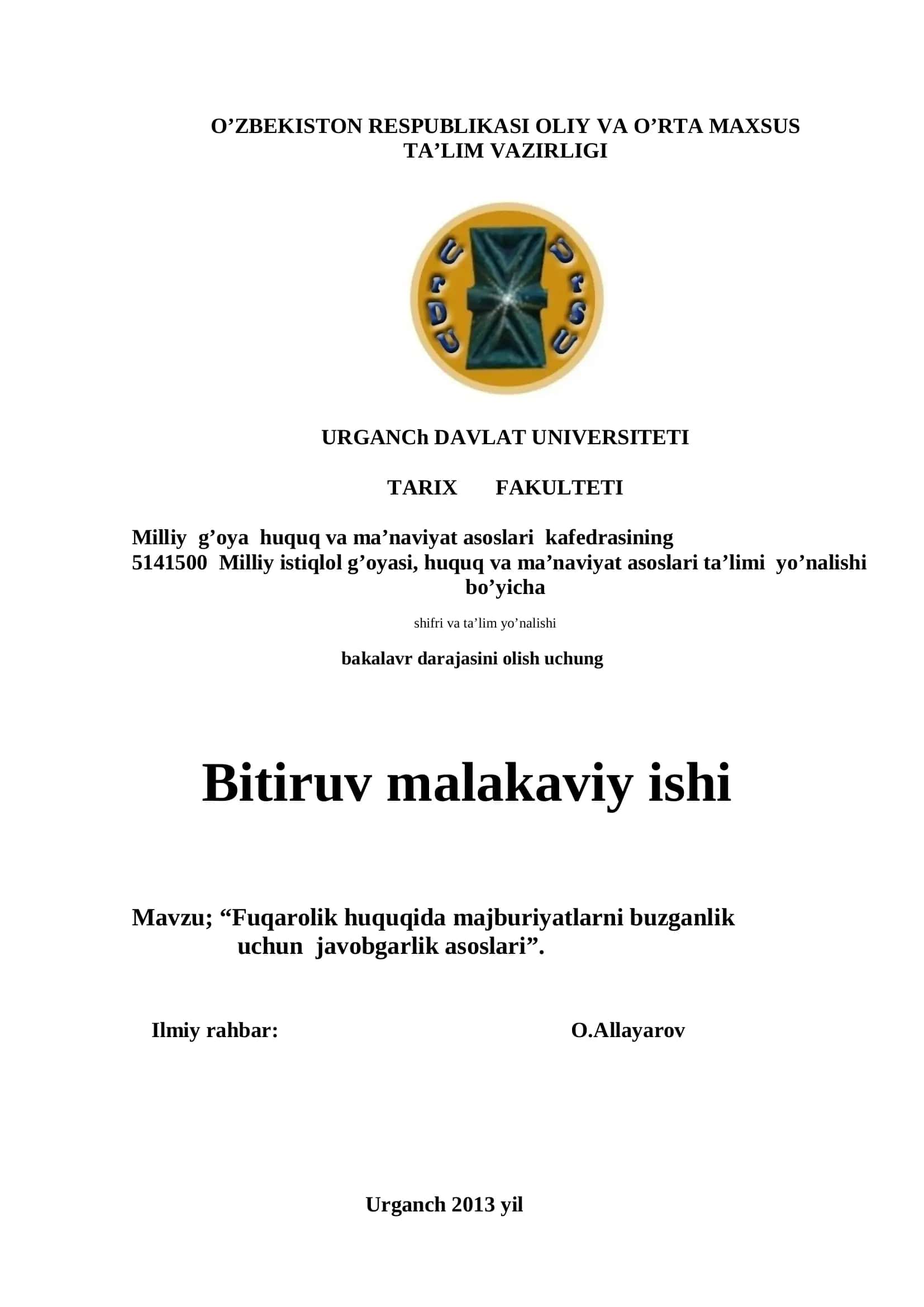 Fuqarolik huquqida majburiyatlarni buzganlik uchun javobgarlik asoslari