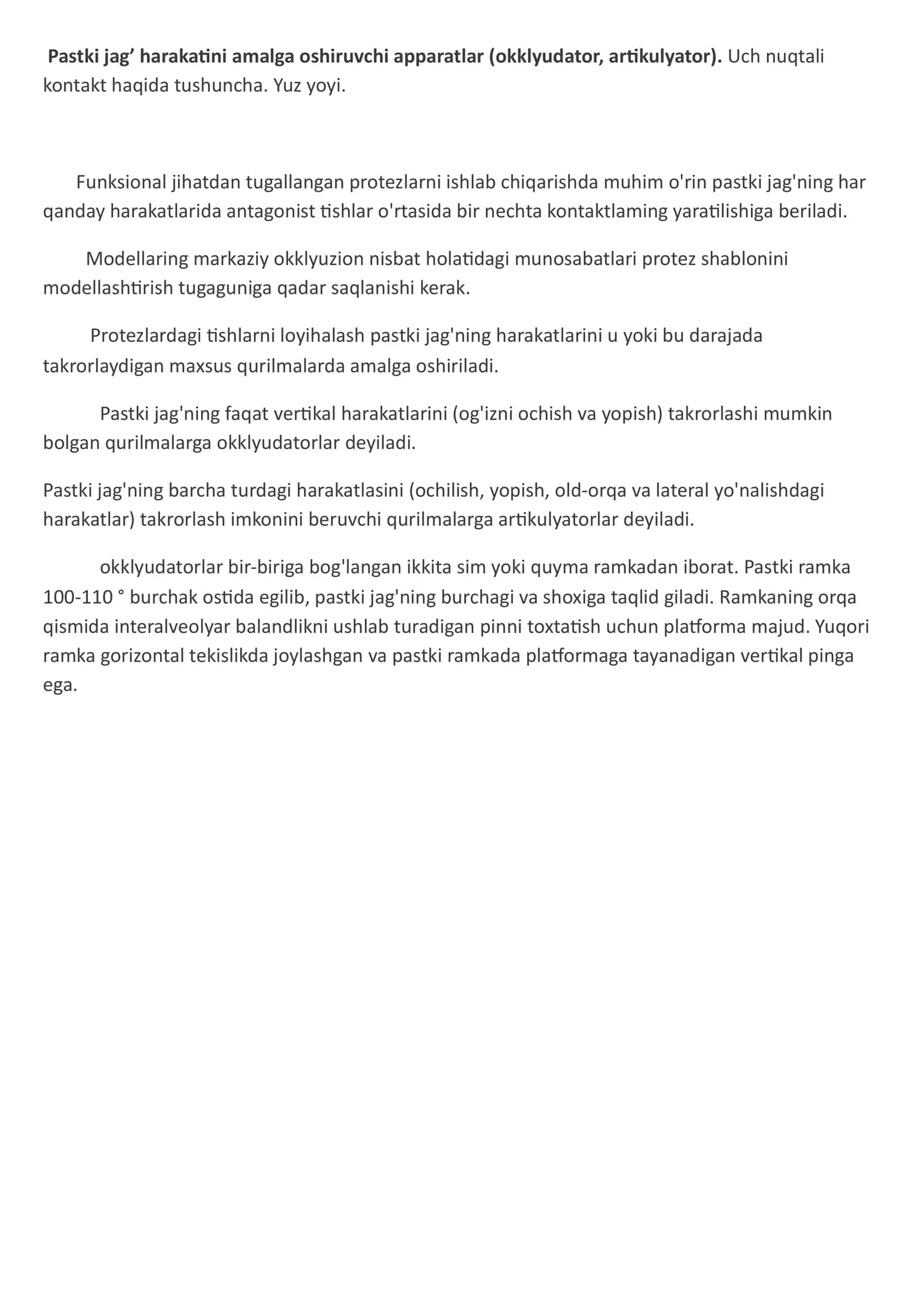 Pastki jagʻ harakatini amalga oshiruvchi qurilmalar. Uch nuqtali kontakt haqida maʼlumot