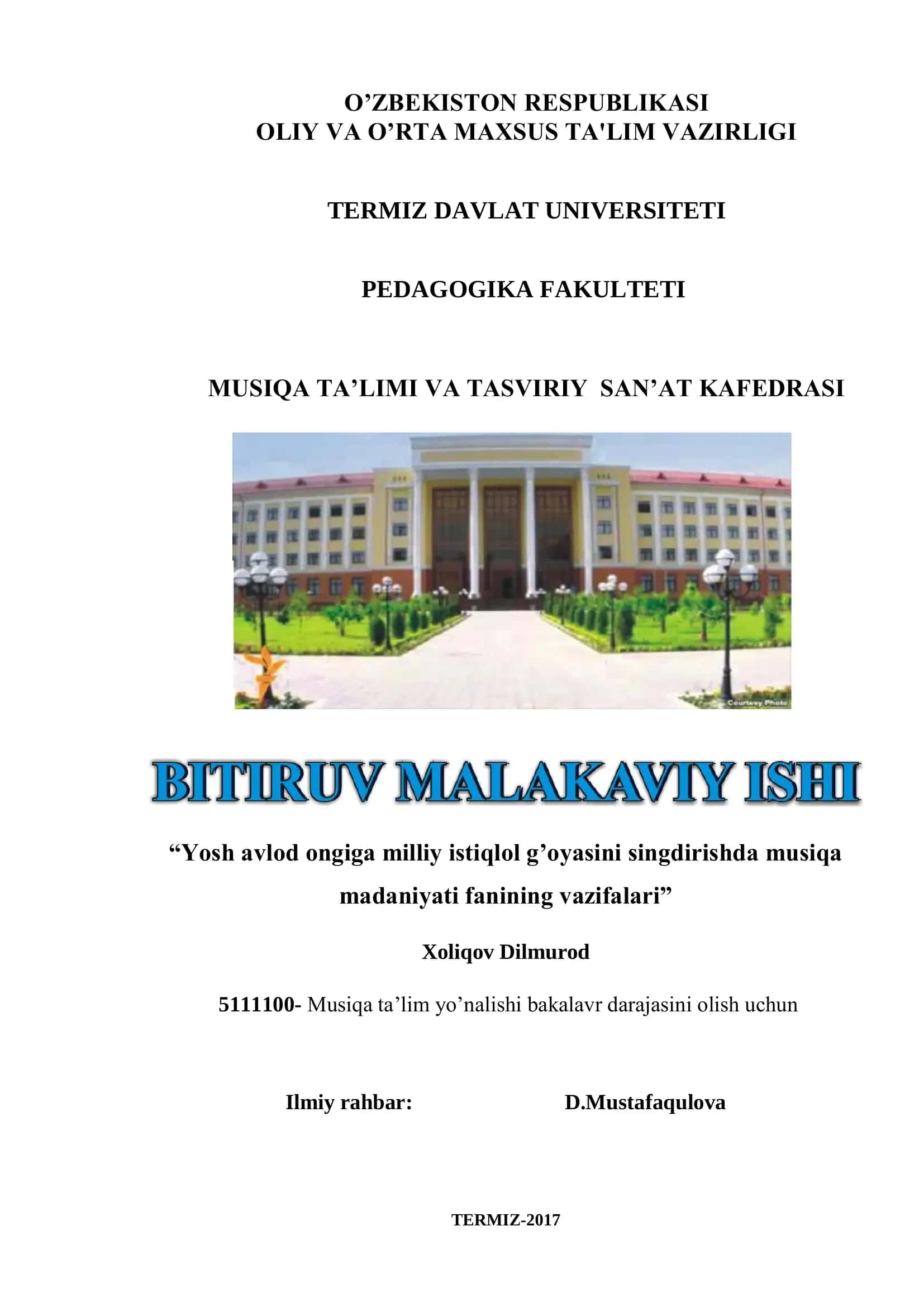 Yosh avlod ongiga milliy istiqlol g’oyasini singdirishda musiqa madaniyati fanining vazifalari