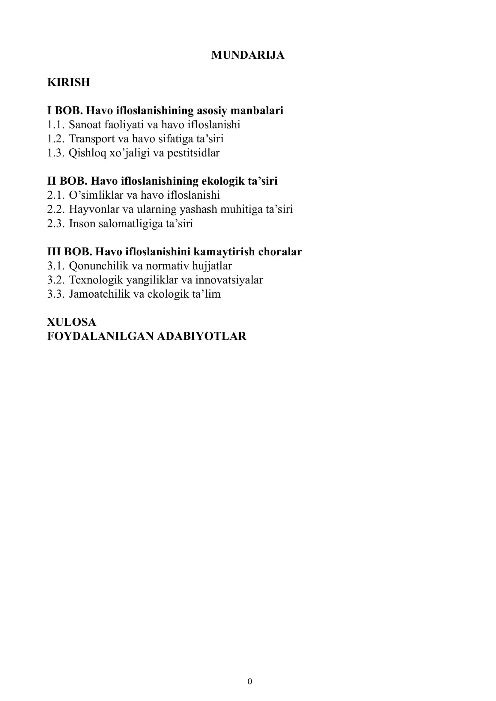 havo ifloslanishining asosiy omillari