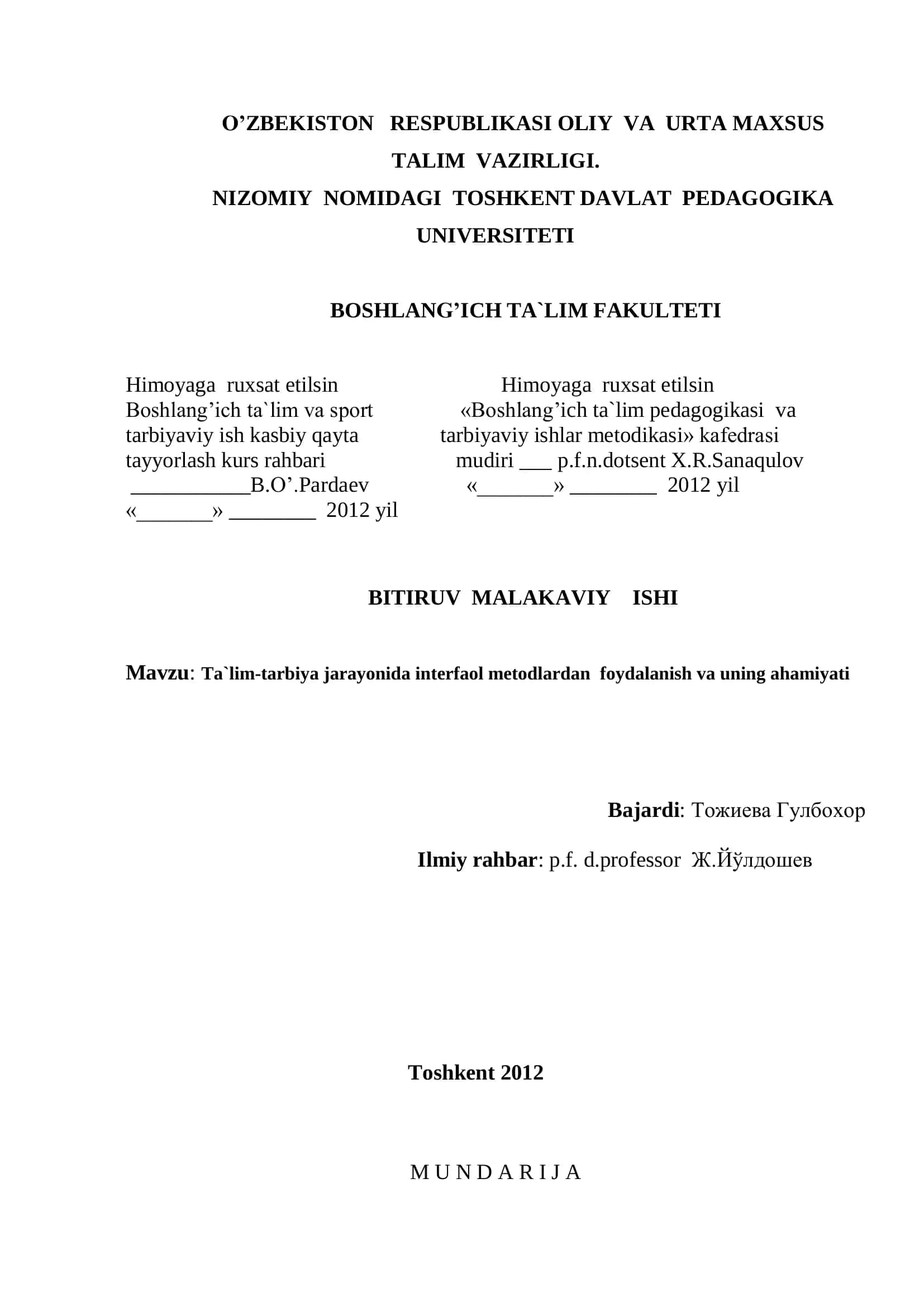 BITIRUV MALAKAVIY ISHI