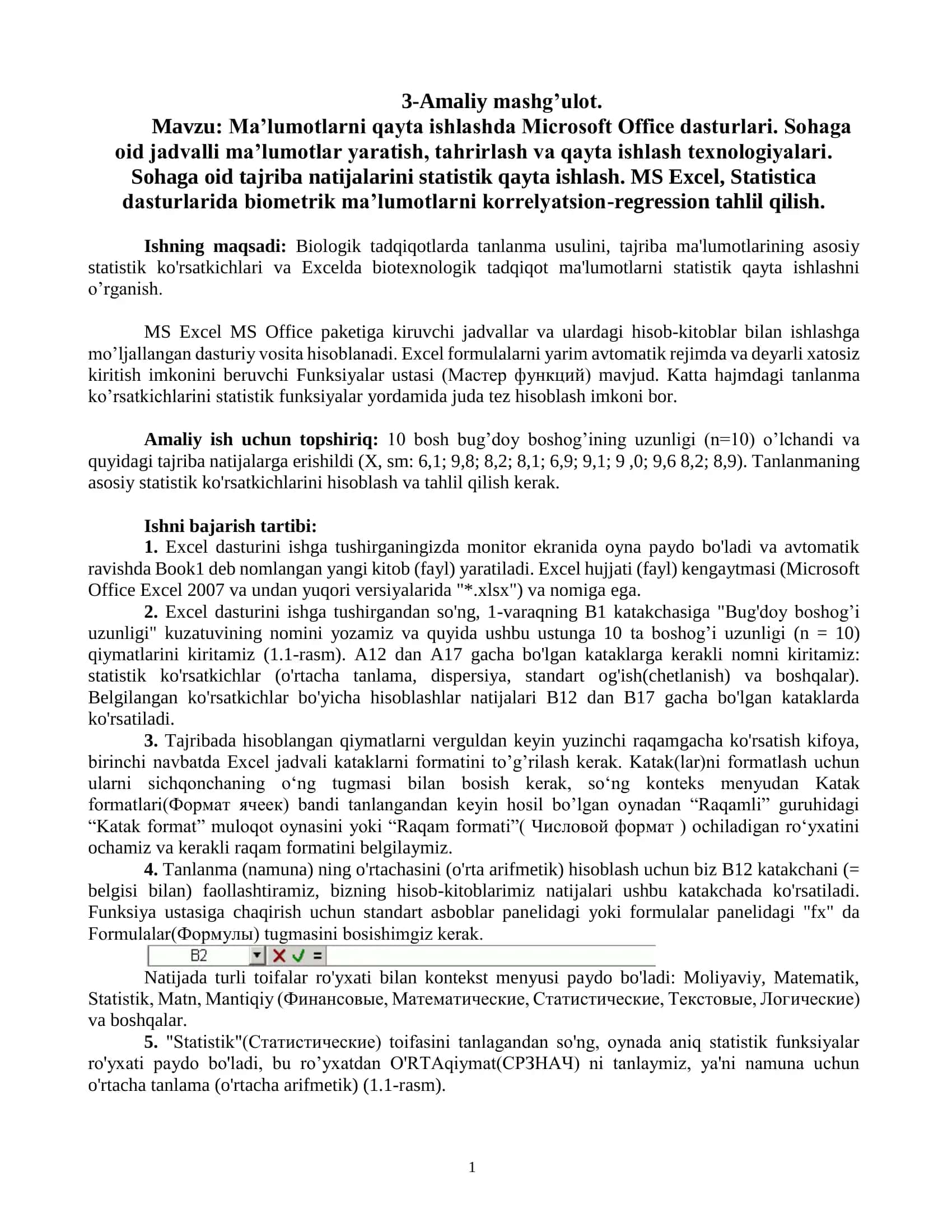 Ma’lumotlarni qayta ishlashda Microsoft Office dasturlari