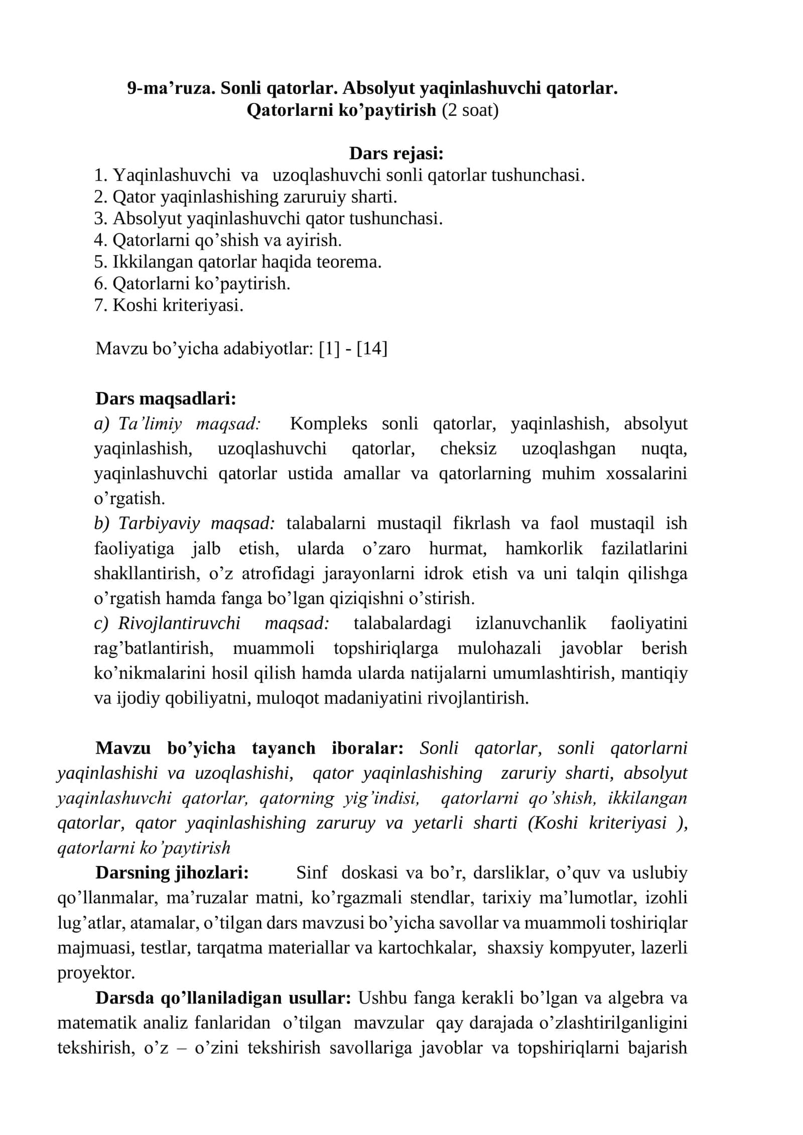 Absolyut yaqinlashuvchi qatorlar