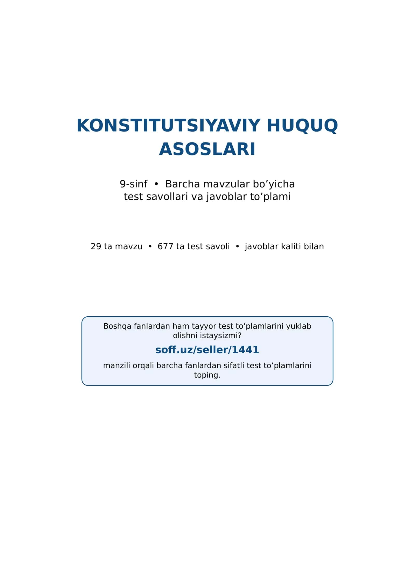 9-sinf HUQUQ MAVZULASHTIRILGAN TESTLAR