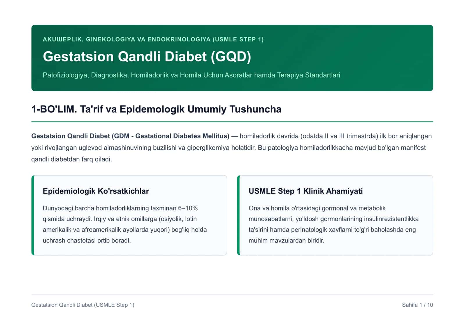 Gestatsion Qandli Diabet (USMLE STEP 1)