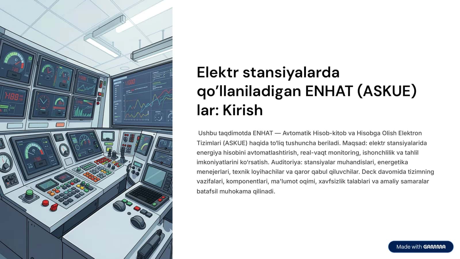 Elektr Stansiyalar uchun Avtomatik Hisob-kitob va Monitoring Tizimi + taqdimot
