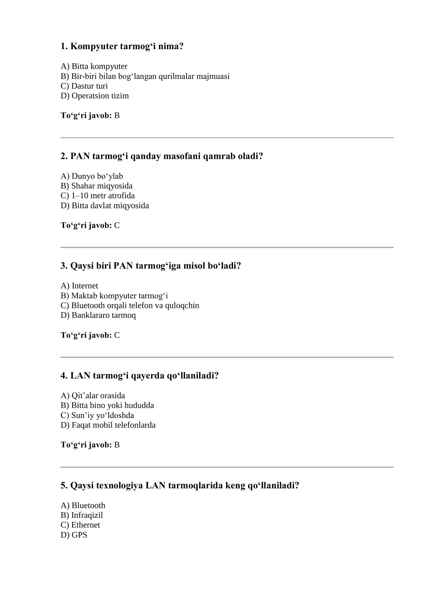 kompyuter tarmog'i test pdf 40talik