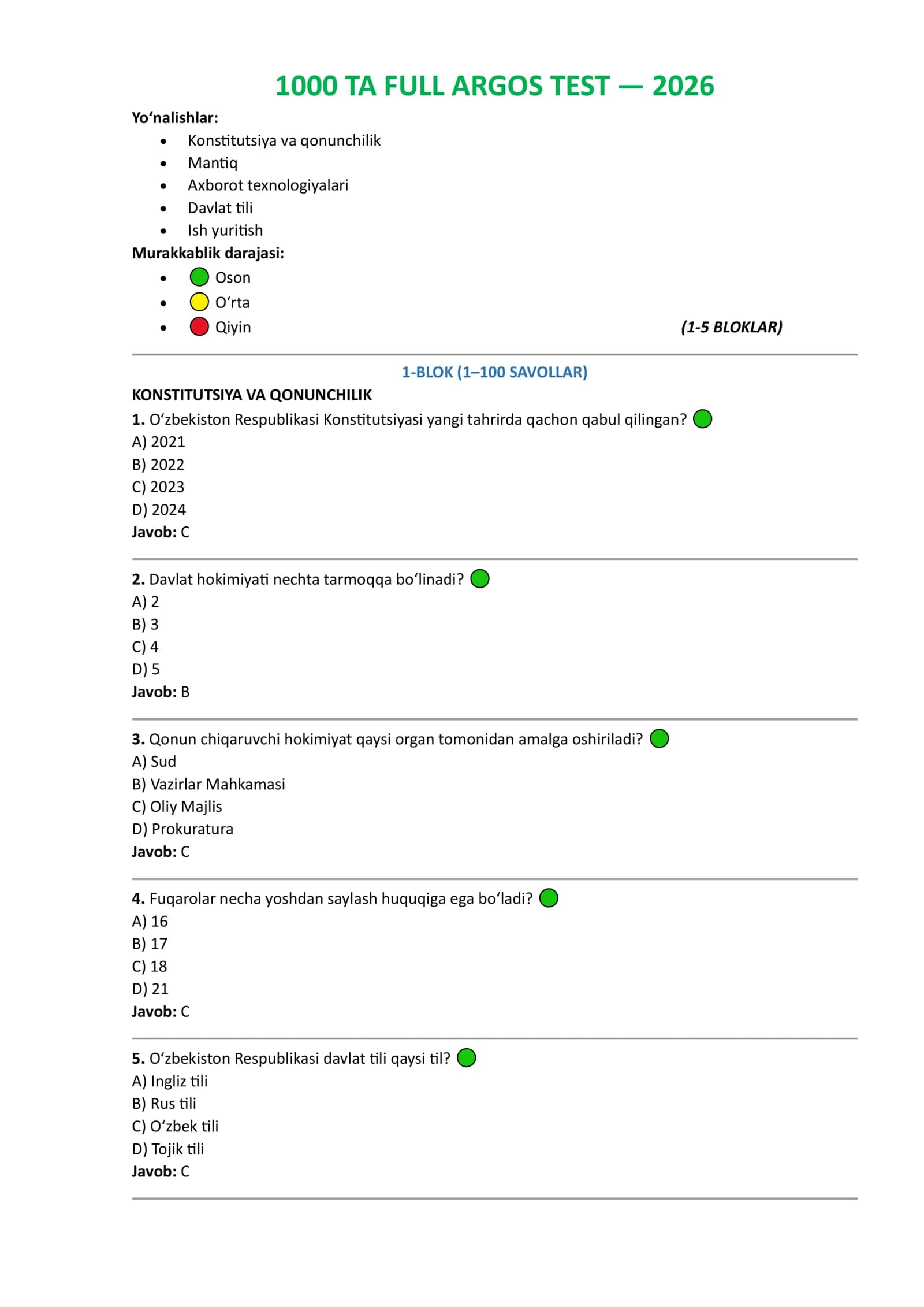 Argos test javoblari bazasi 1-qism 2026-yil yangi