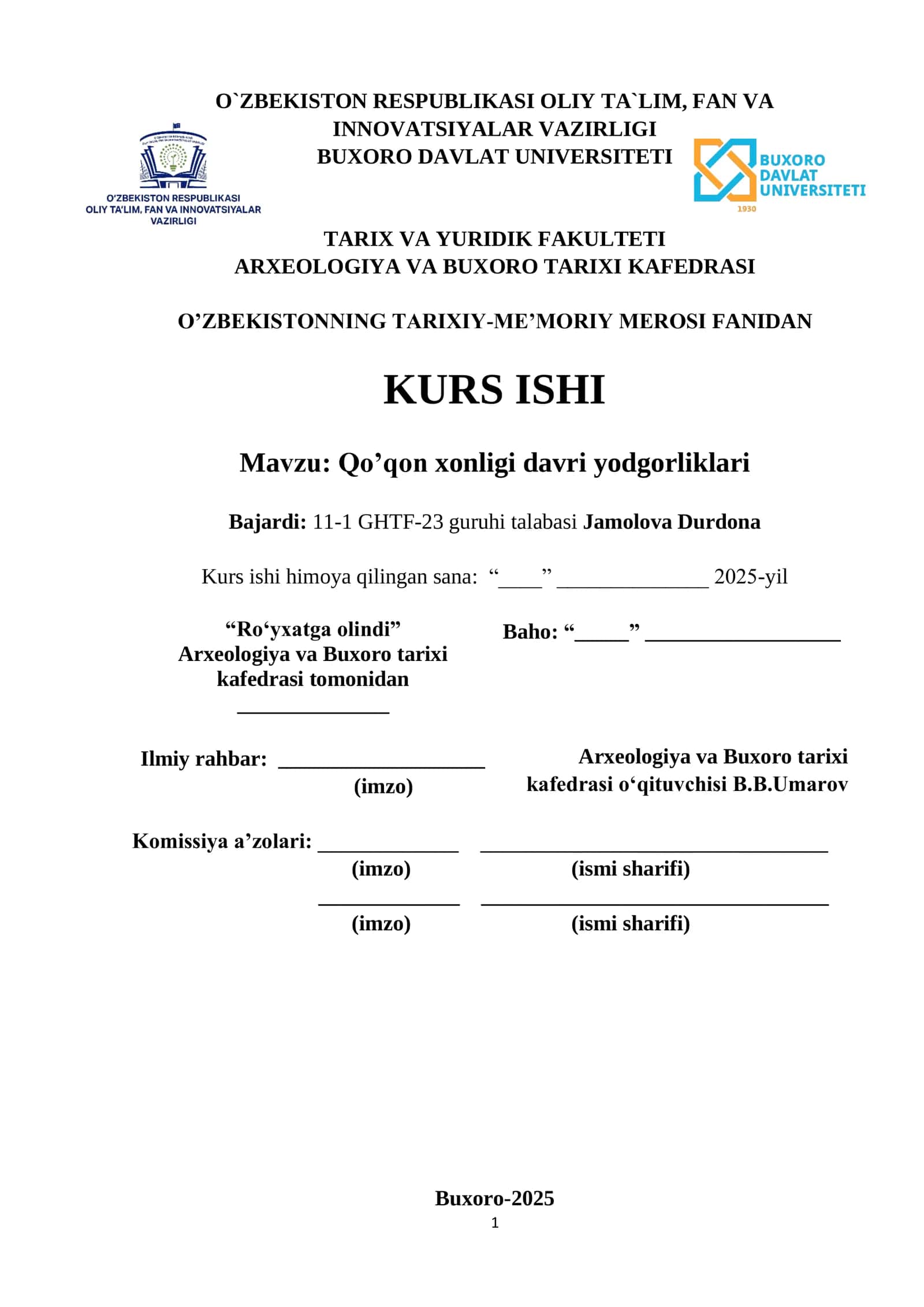 Qo’qon xonligi davri yodgorliklari
