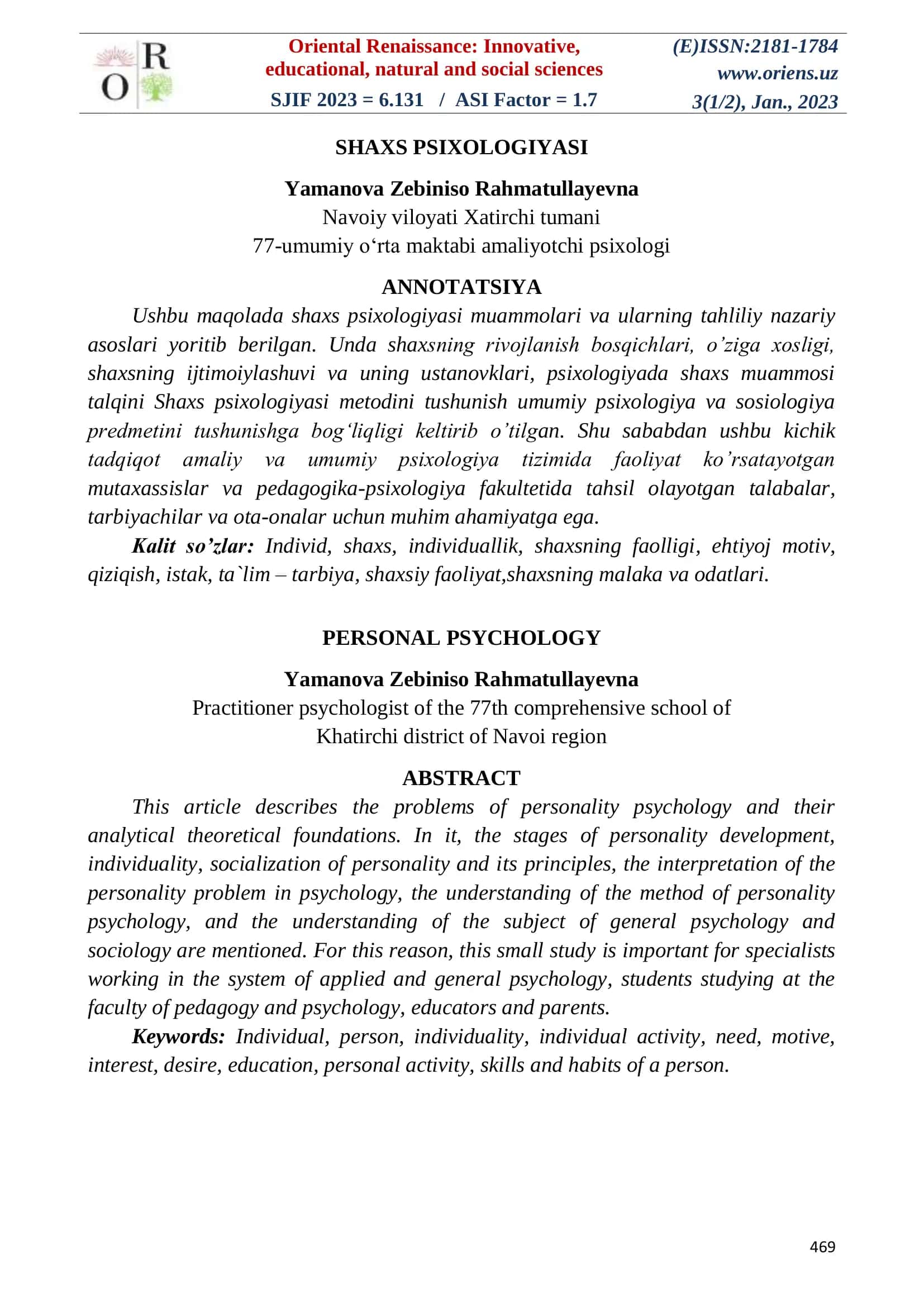 psixologiyadan shaxs psixologiyasi mavzusi