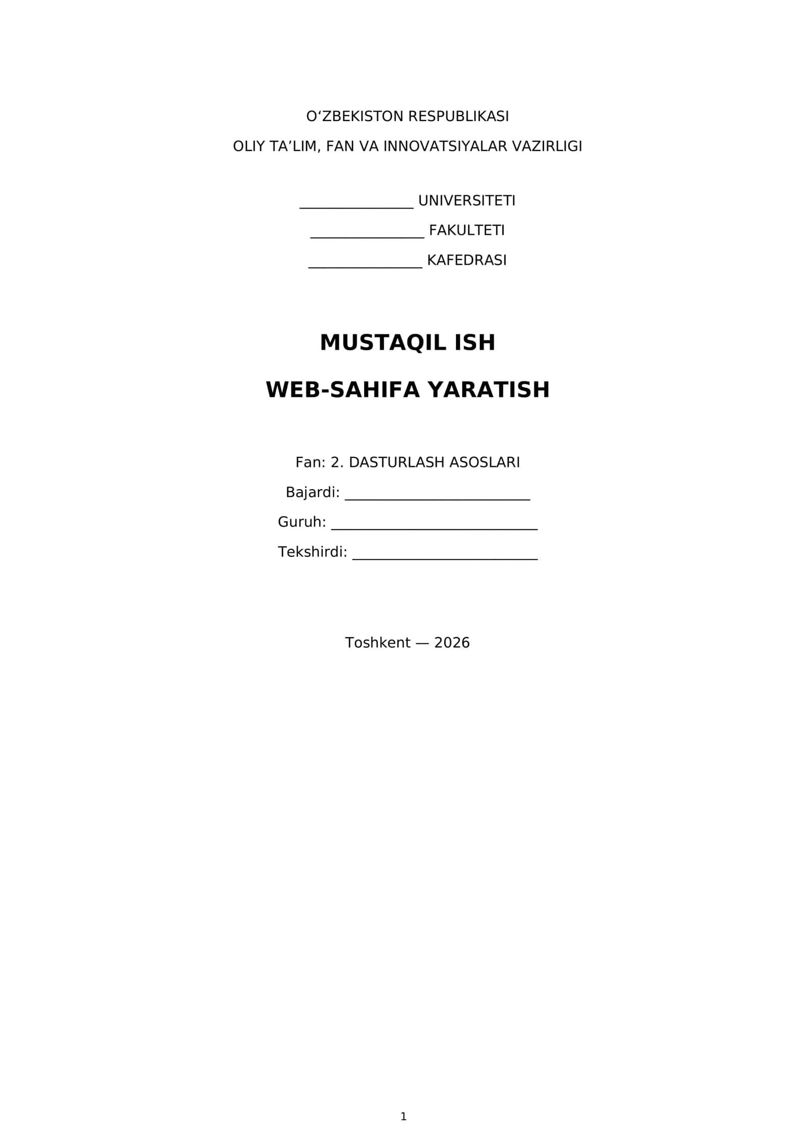 MUSTAQIL ISH: WEB-SAHIFA YARATISH