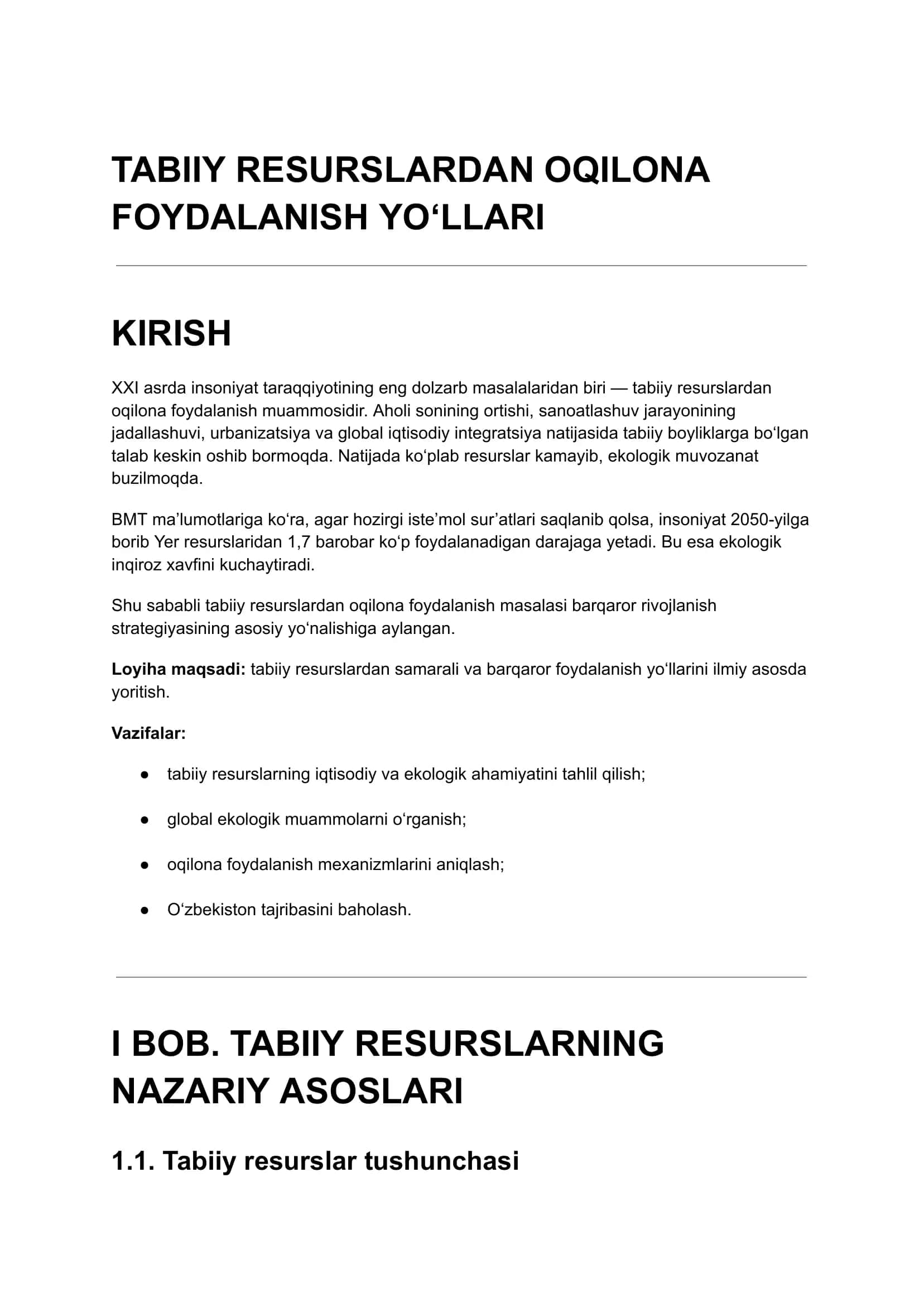 Tabiiy Resurslardan Oqilona Foydalanish Yo‘llari