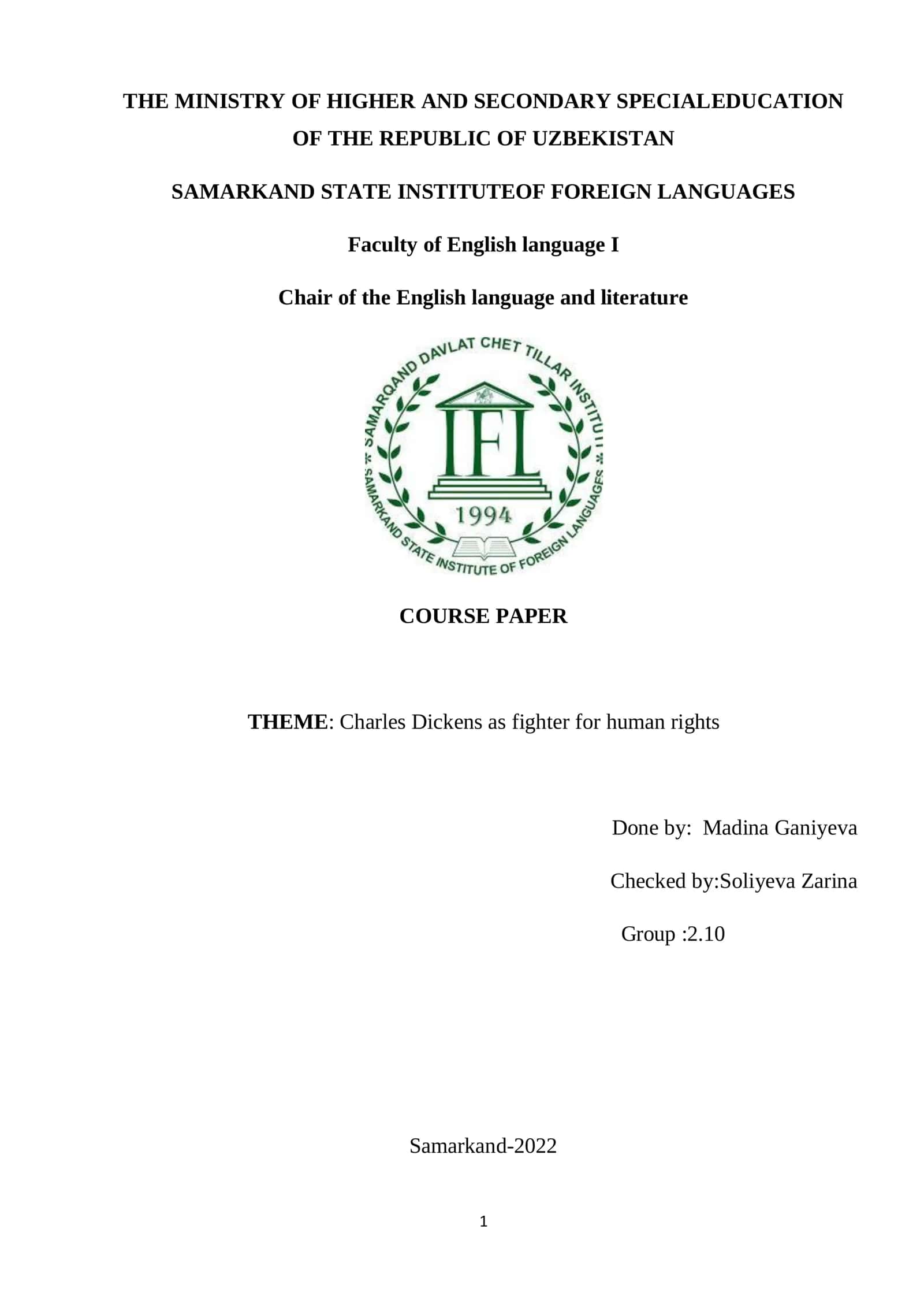 Theme: Charles Dickens as fighter for human rights