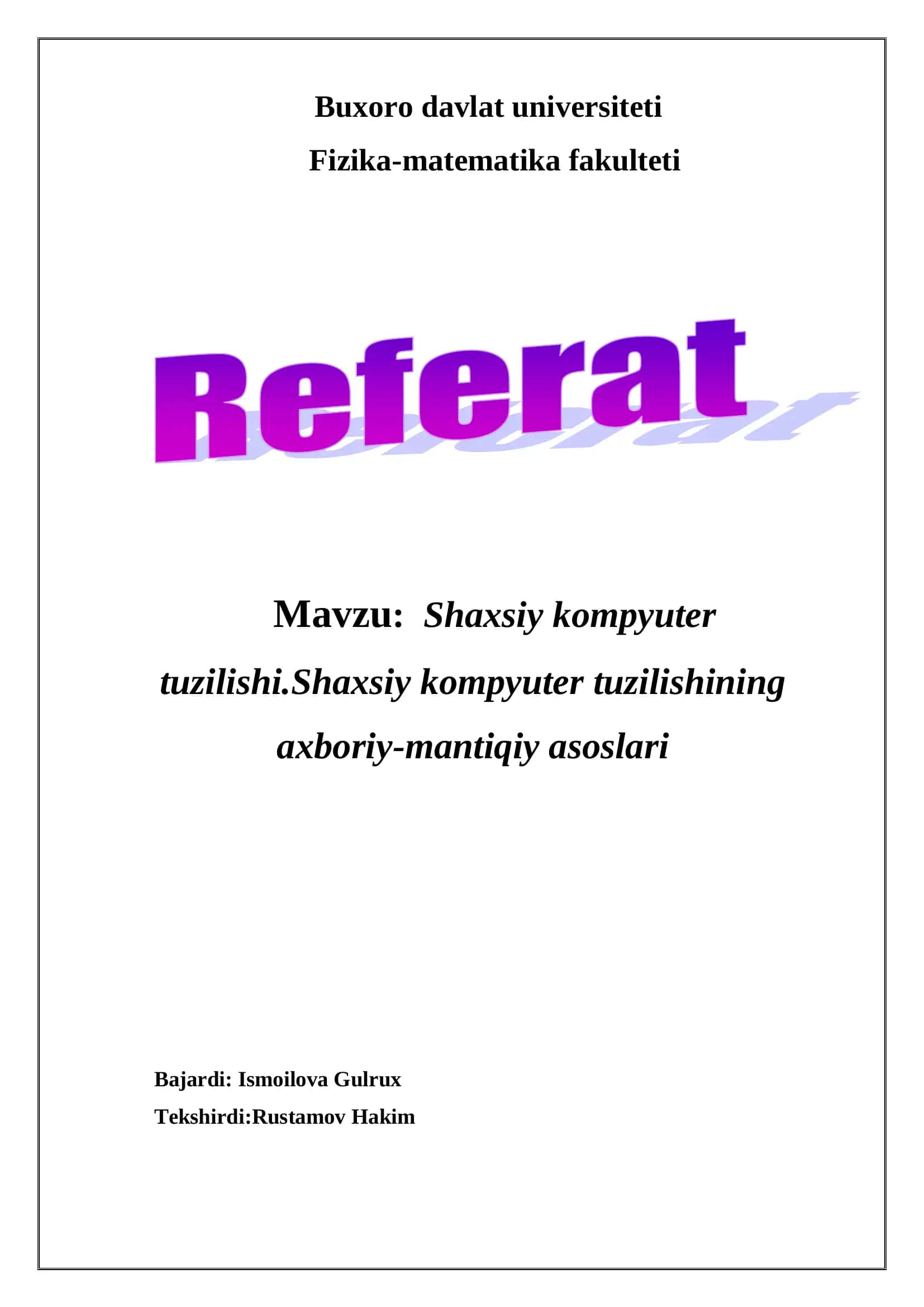 Shaxsiy kompyuter tuzilishi