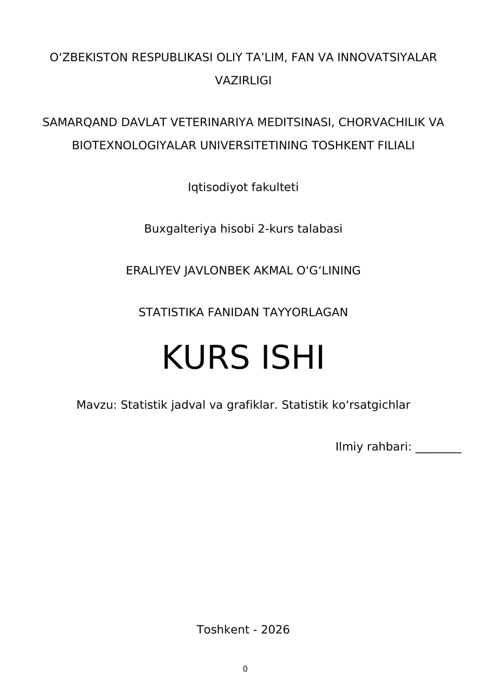 Statistik jadval va grafiklar. Statistik koʻrsatgichlar