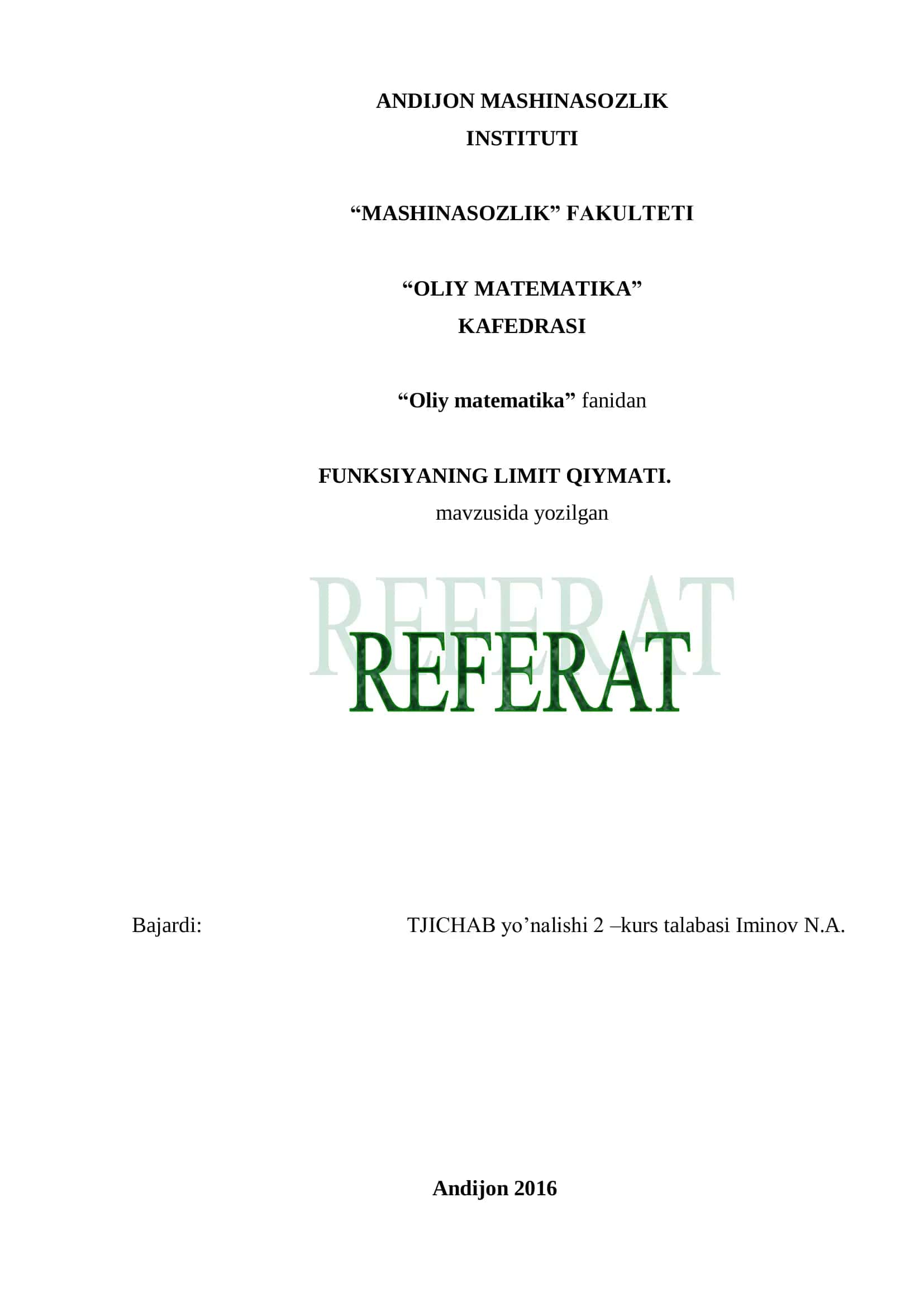 FUNKSIYANING LIMIT QIYMATI