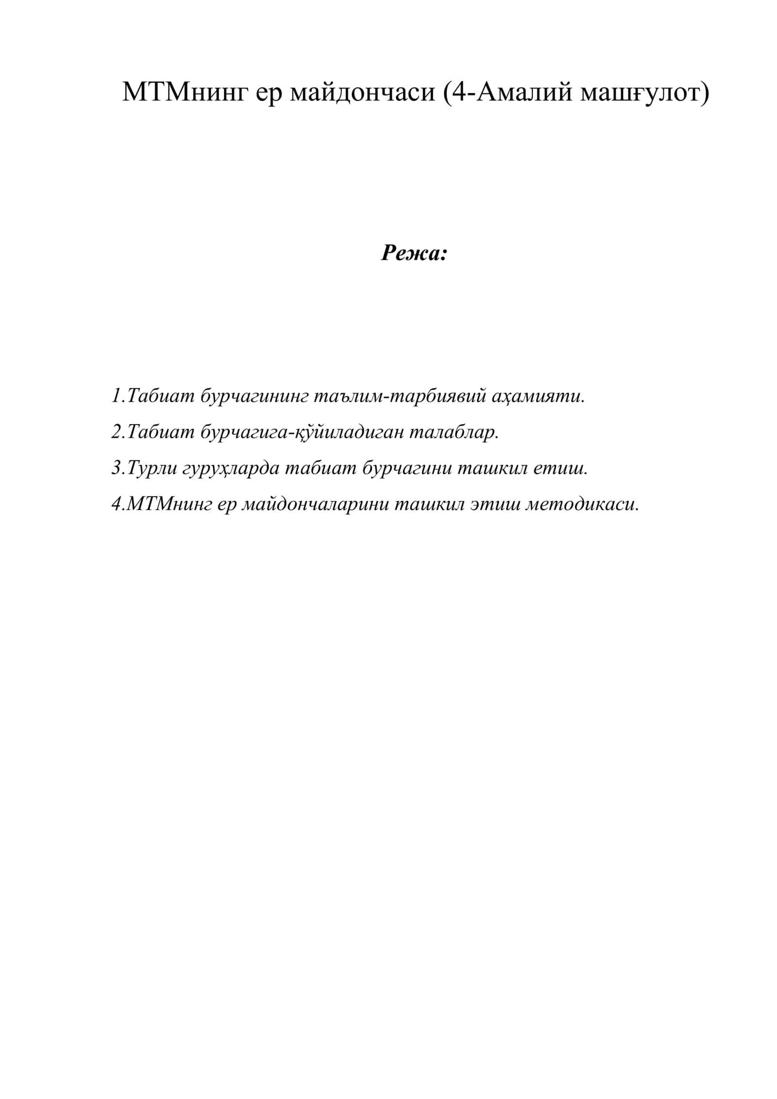 МТМнинг ер майдончаси (4-Амалий машғулот)