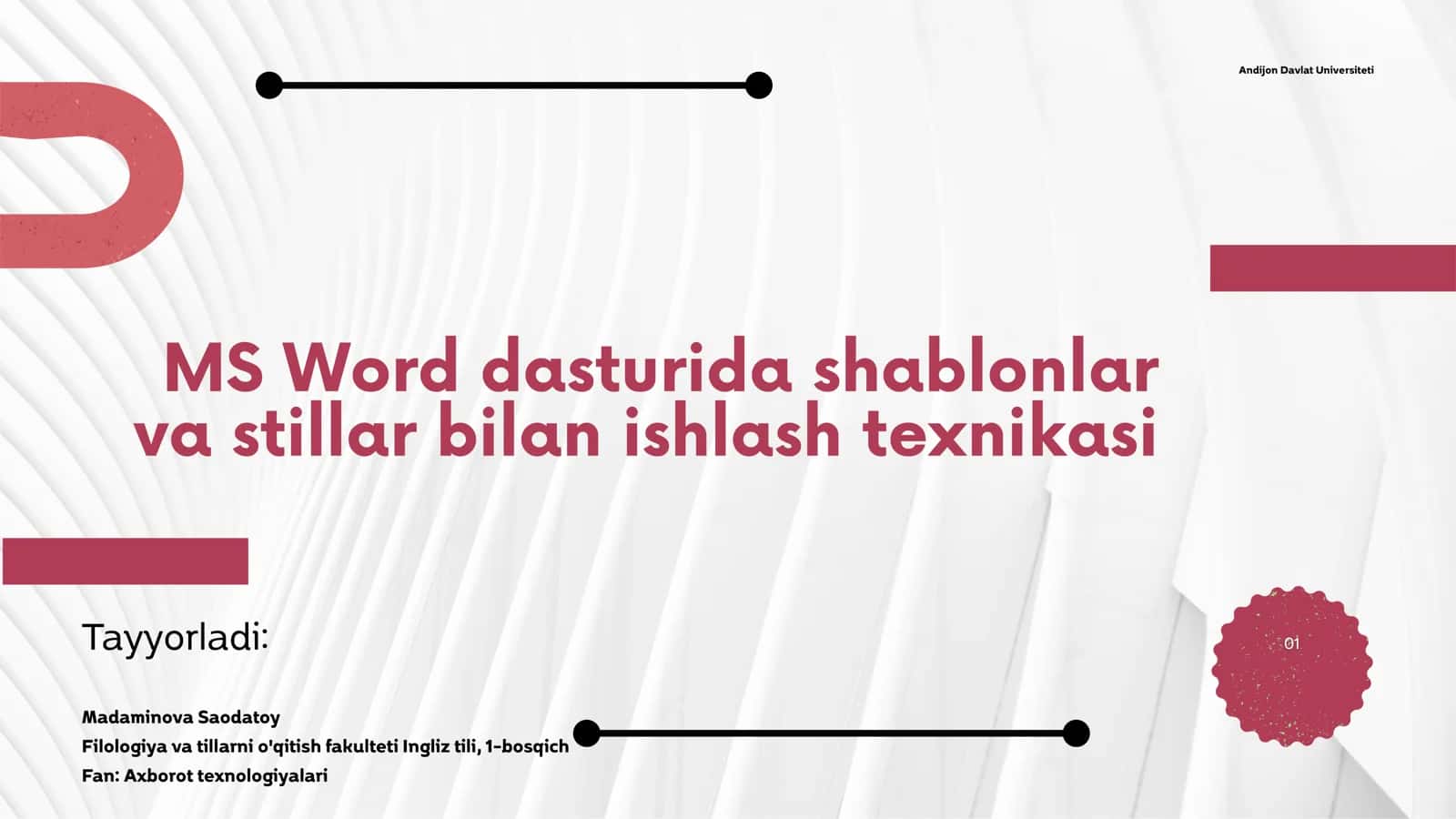 MS Word dasturida shablonlar va stillar bilan ishlash texnikasi