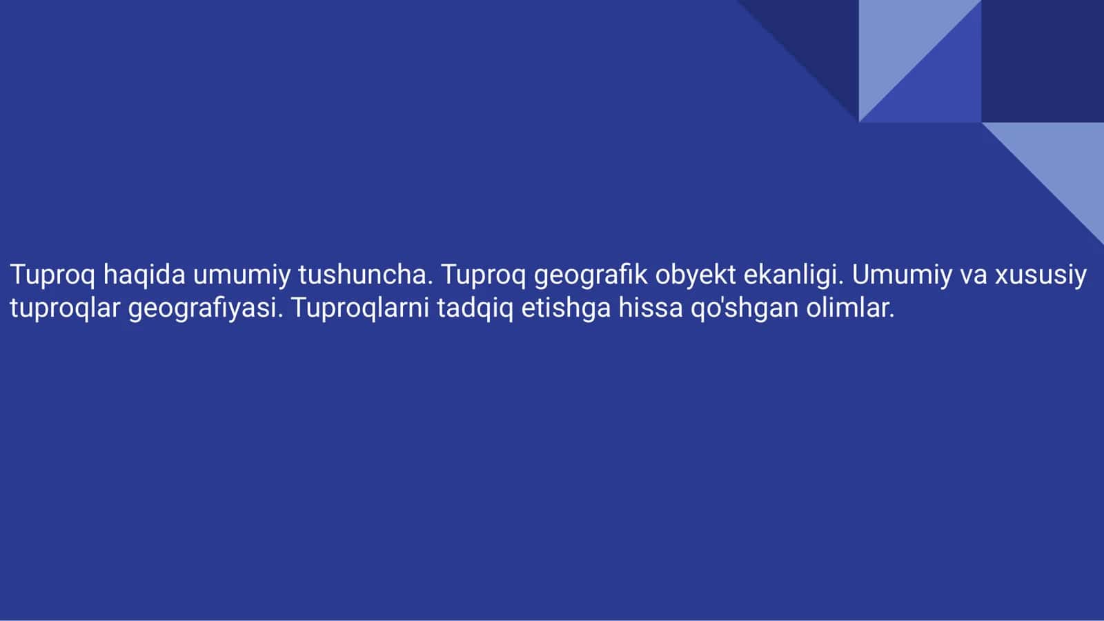 Tuproq haqida umumiy tushuncha. Tuproq geografik obyekt ekanligi. Umumiy va xususiy tuproqlar geografiyasi. Tuproqlarni tadqiq etishga hissa qo'shgan olimlar.