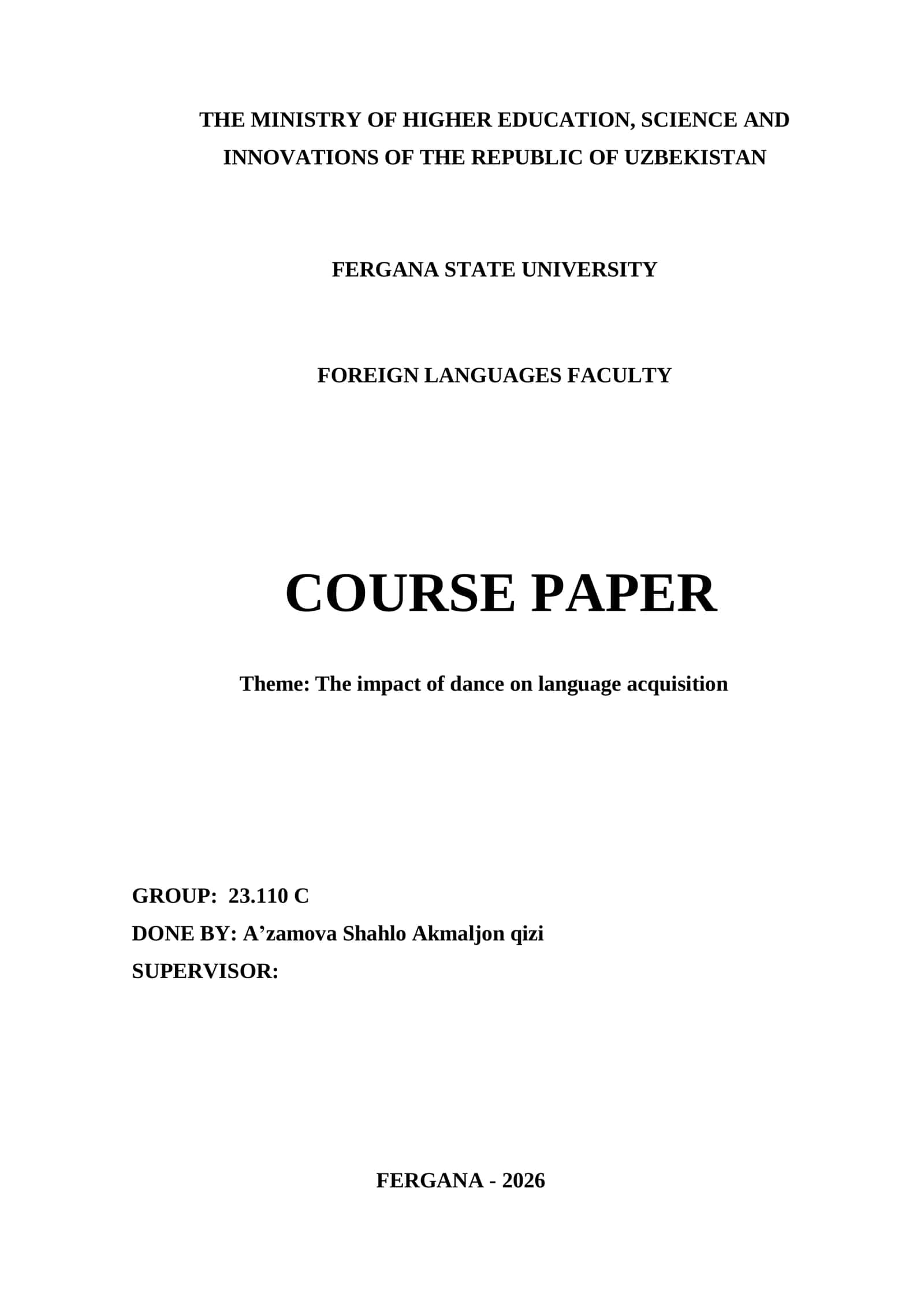 Course Paper on The Impact of Dance on Language Acquisition