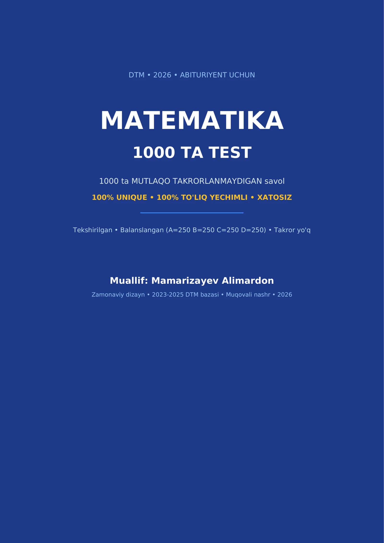 DTM Matematikadan 1000 ta testlar to'plami
