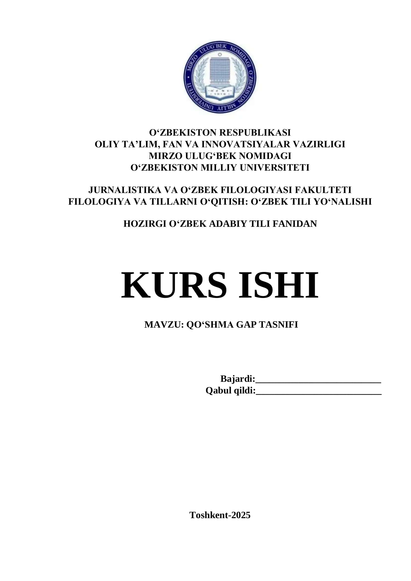 QO‘SHMA GAP TASNIFI