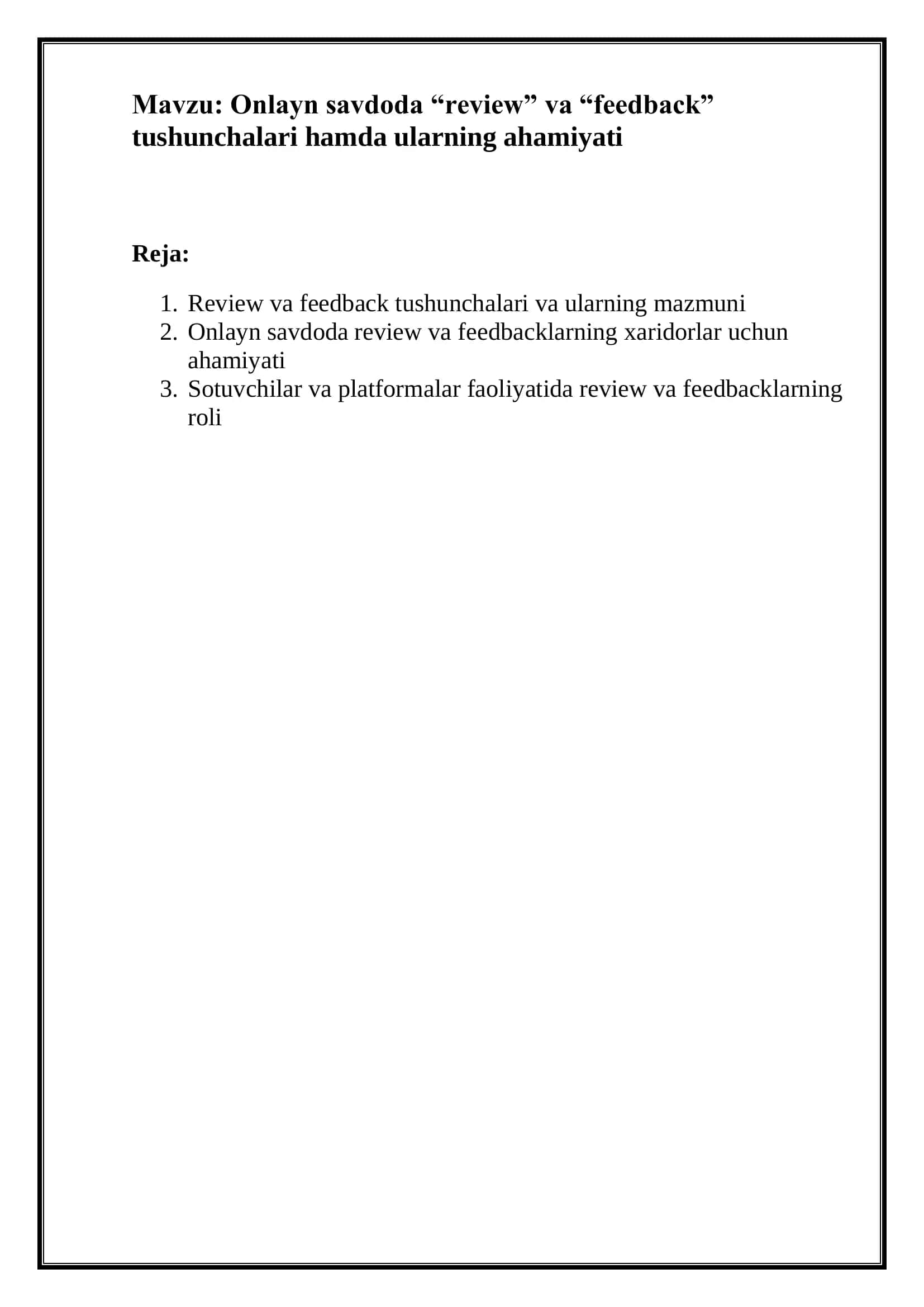 Onlayn savdoda “review” va “feedback” tushunchalari