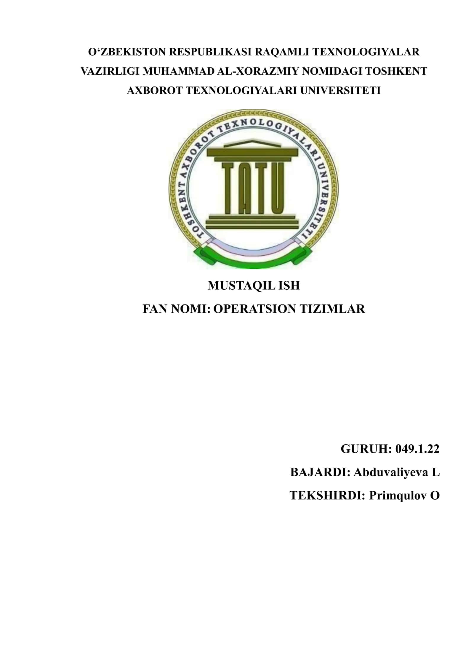 Operatsion Tizimlar