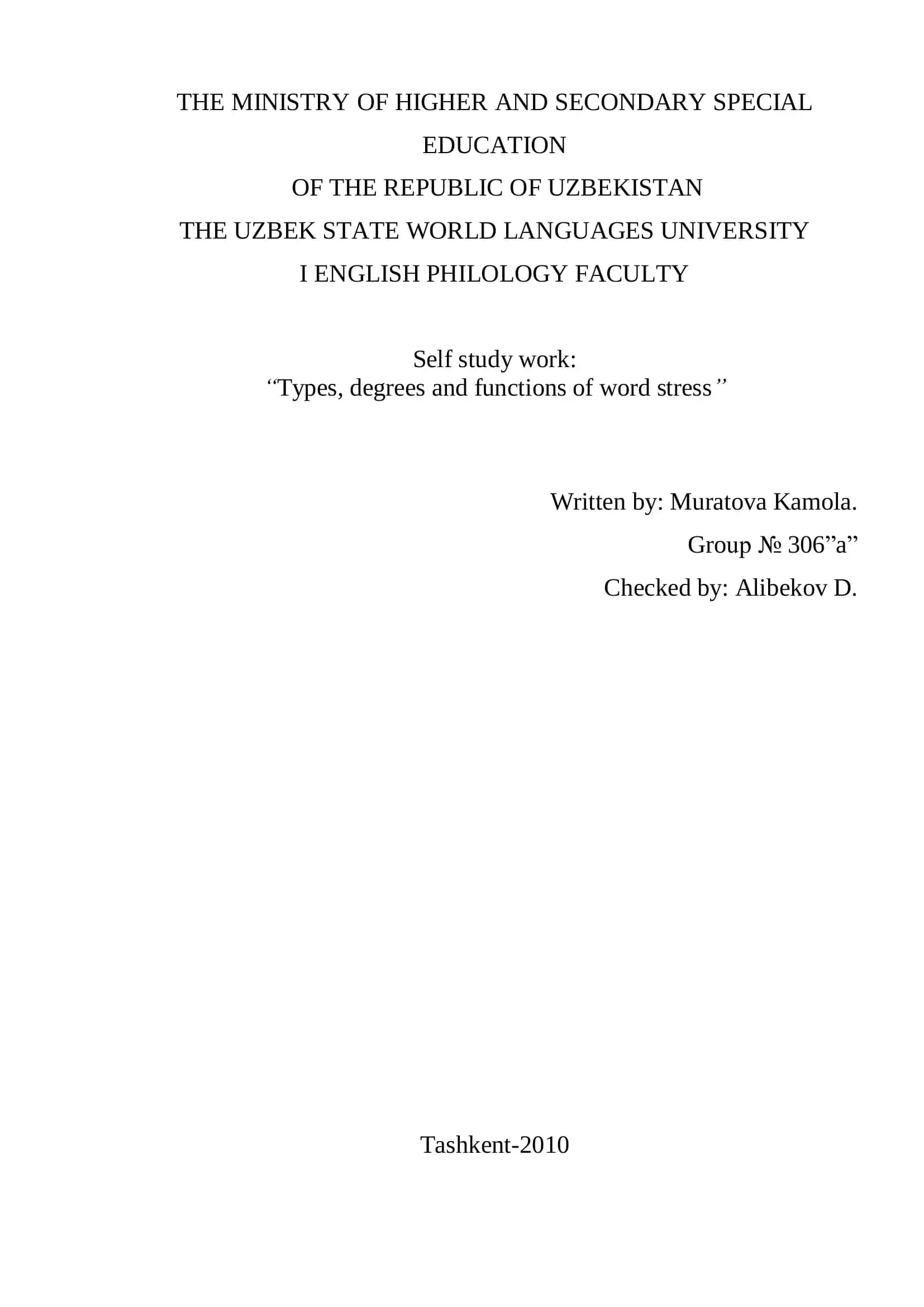 Types, degrees and functions of word stress