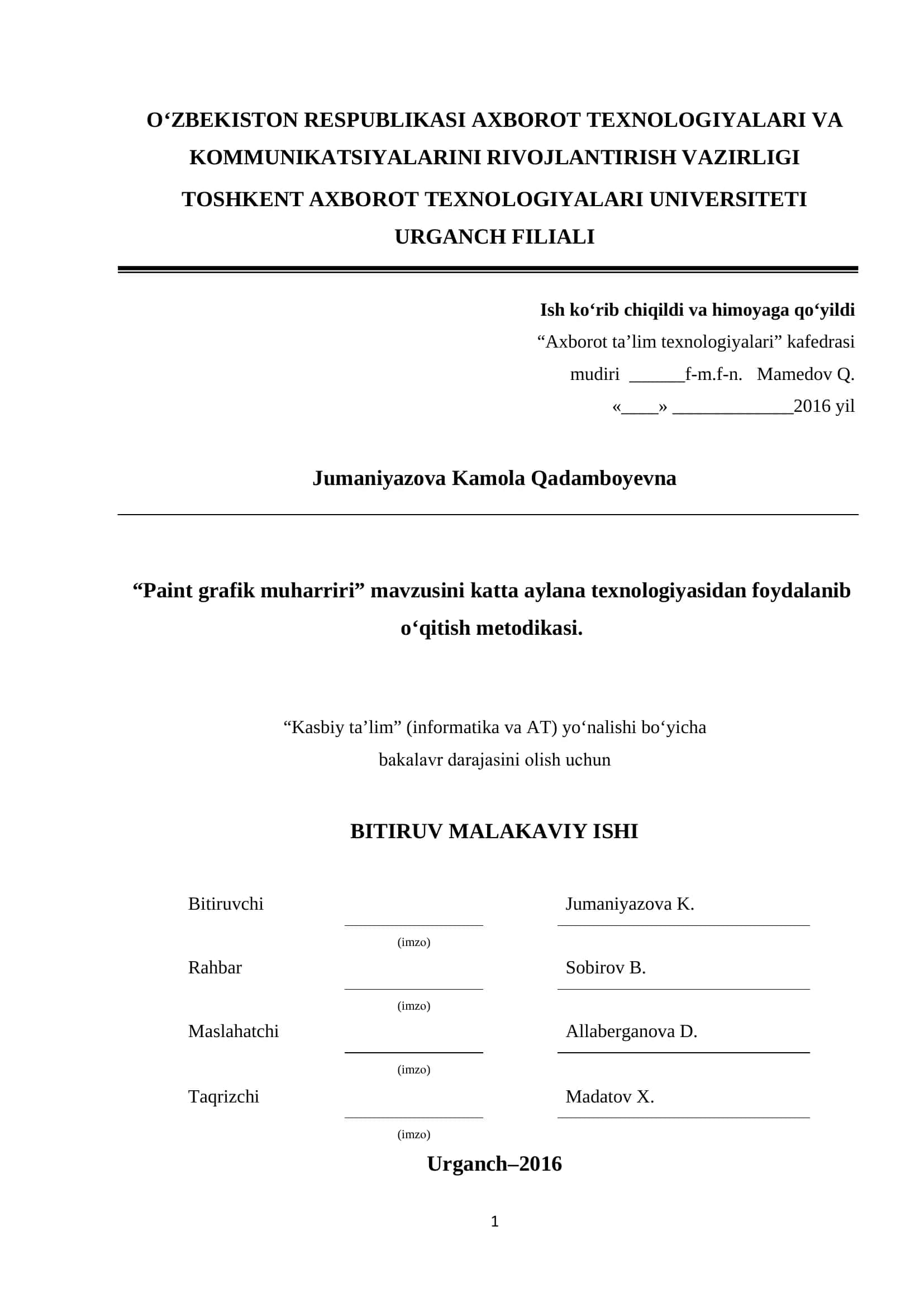 "Paint grafik muharriri" mavzusini katta aylana texnologiyasidan foydalanib o‘qitish metodikasi
