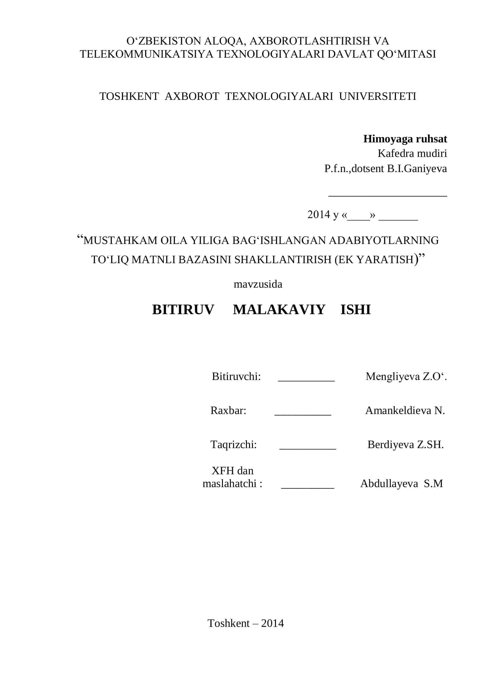 MUSTAHKAM OILA YILIGA BAG„ISHLANGAN ADABIYOTLARNING
