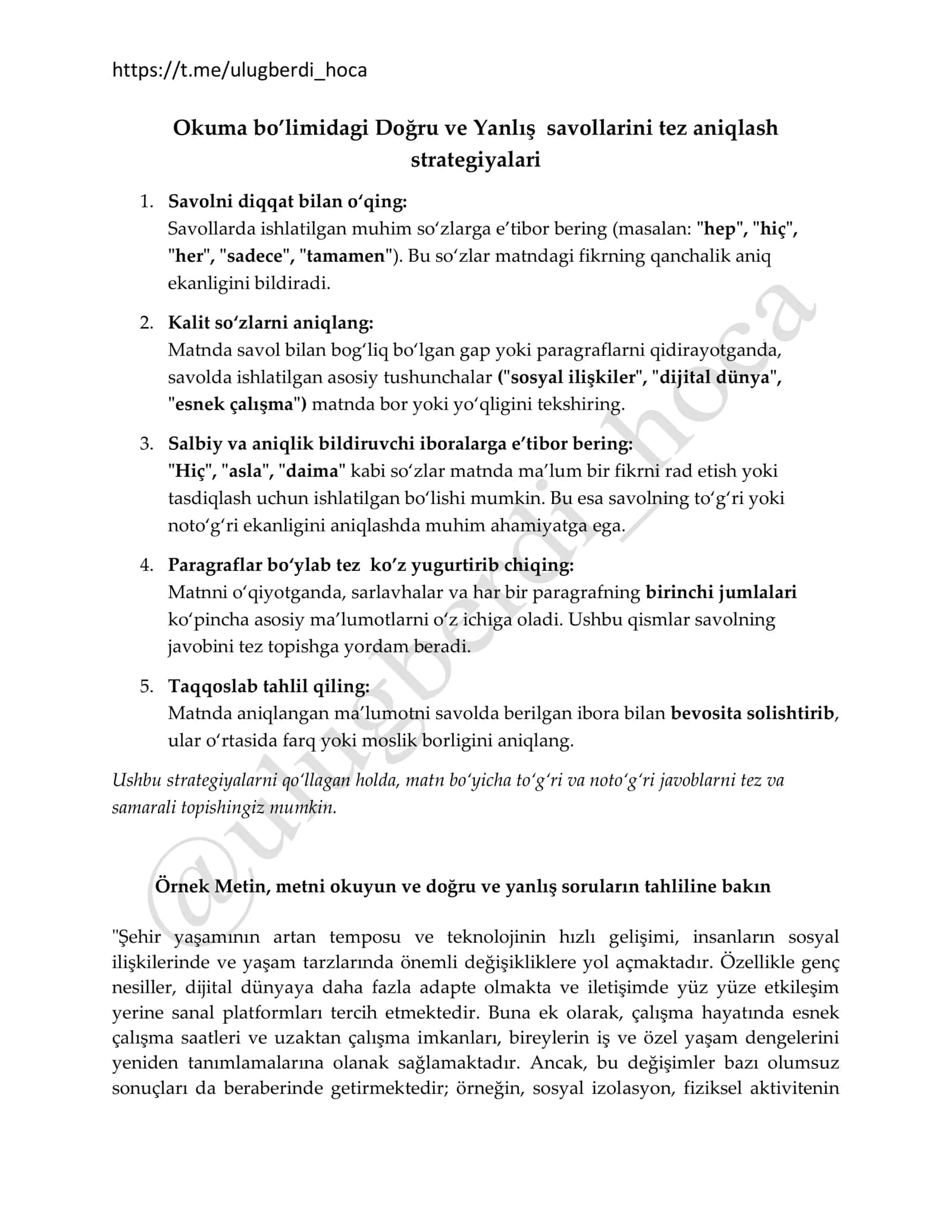 Doğru ve Yanlış savollari tez aniqlash strategiyalari