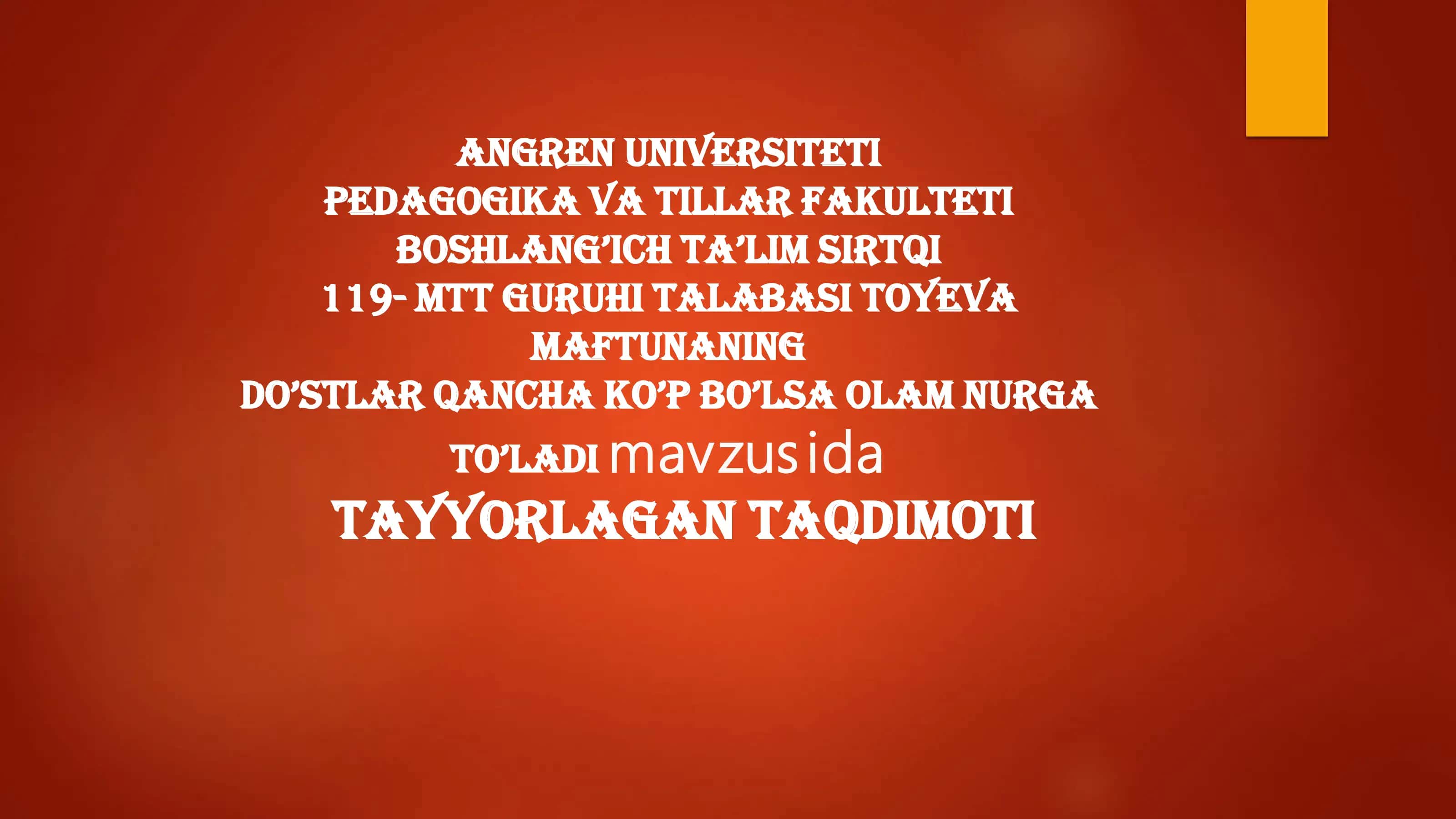 MTT guruhi talabasi toyeva