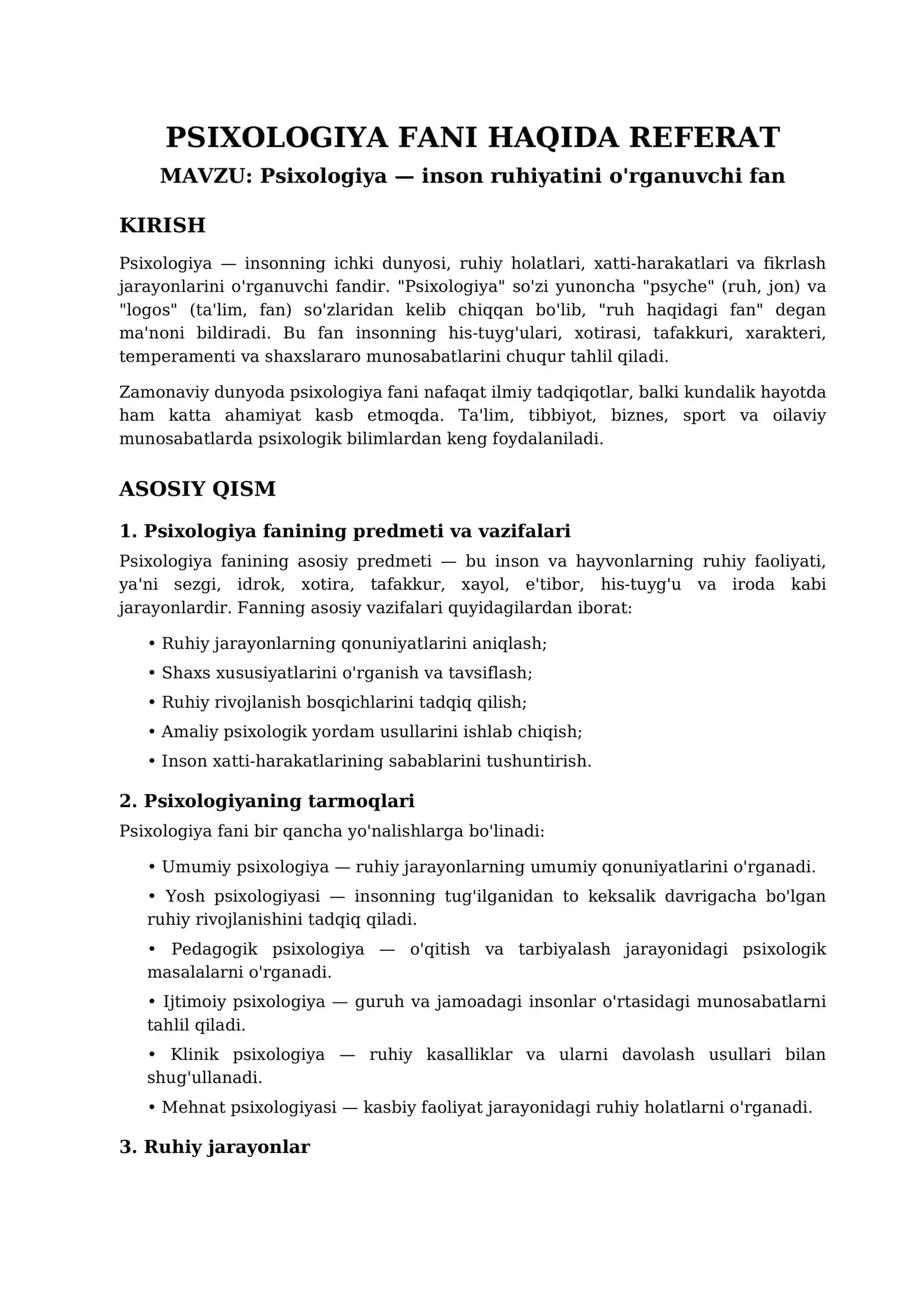 psixologiya fanidan referat