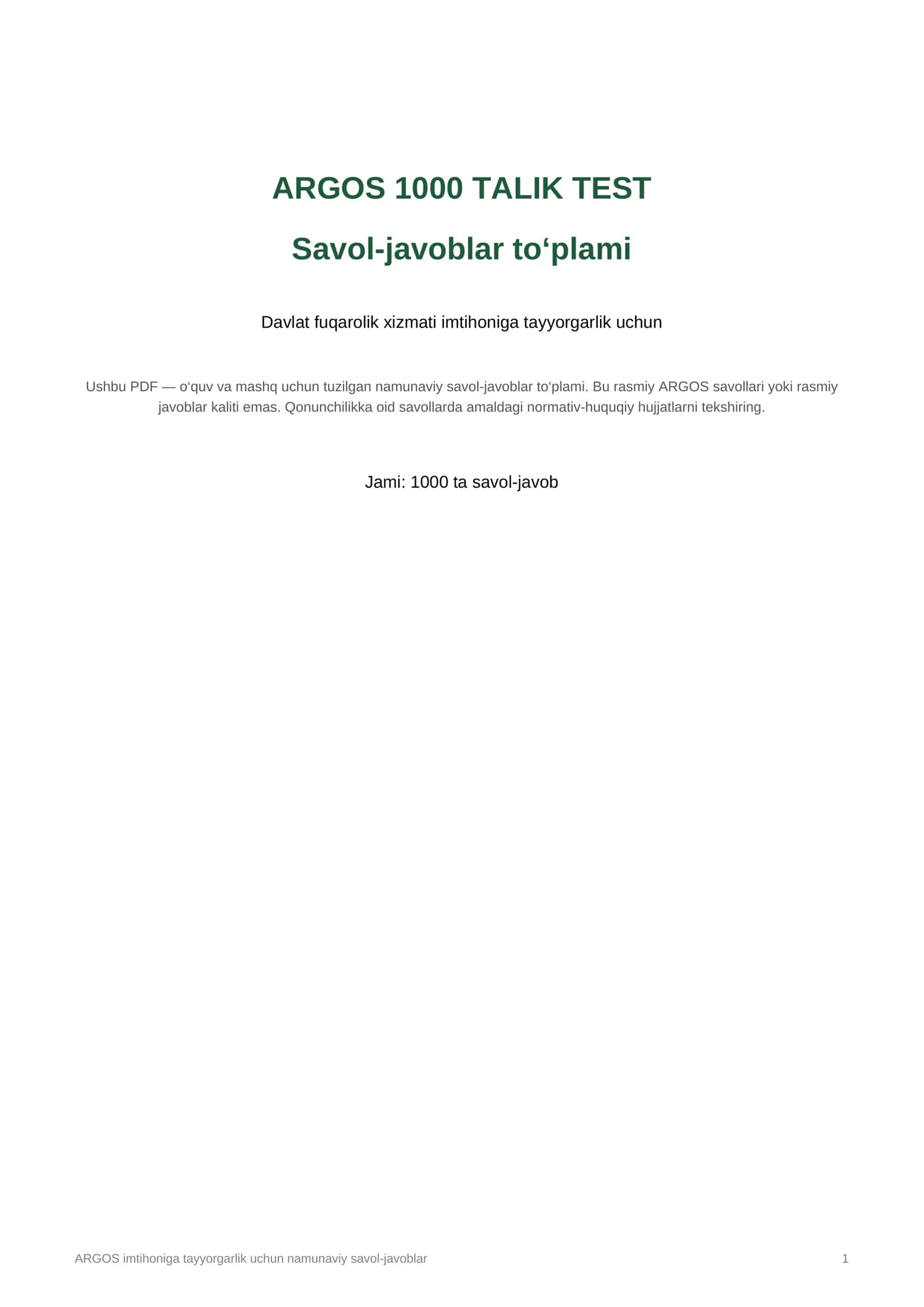 ARGOS imtihoniga tayyorgarlik uchun savol-javoblar