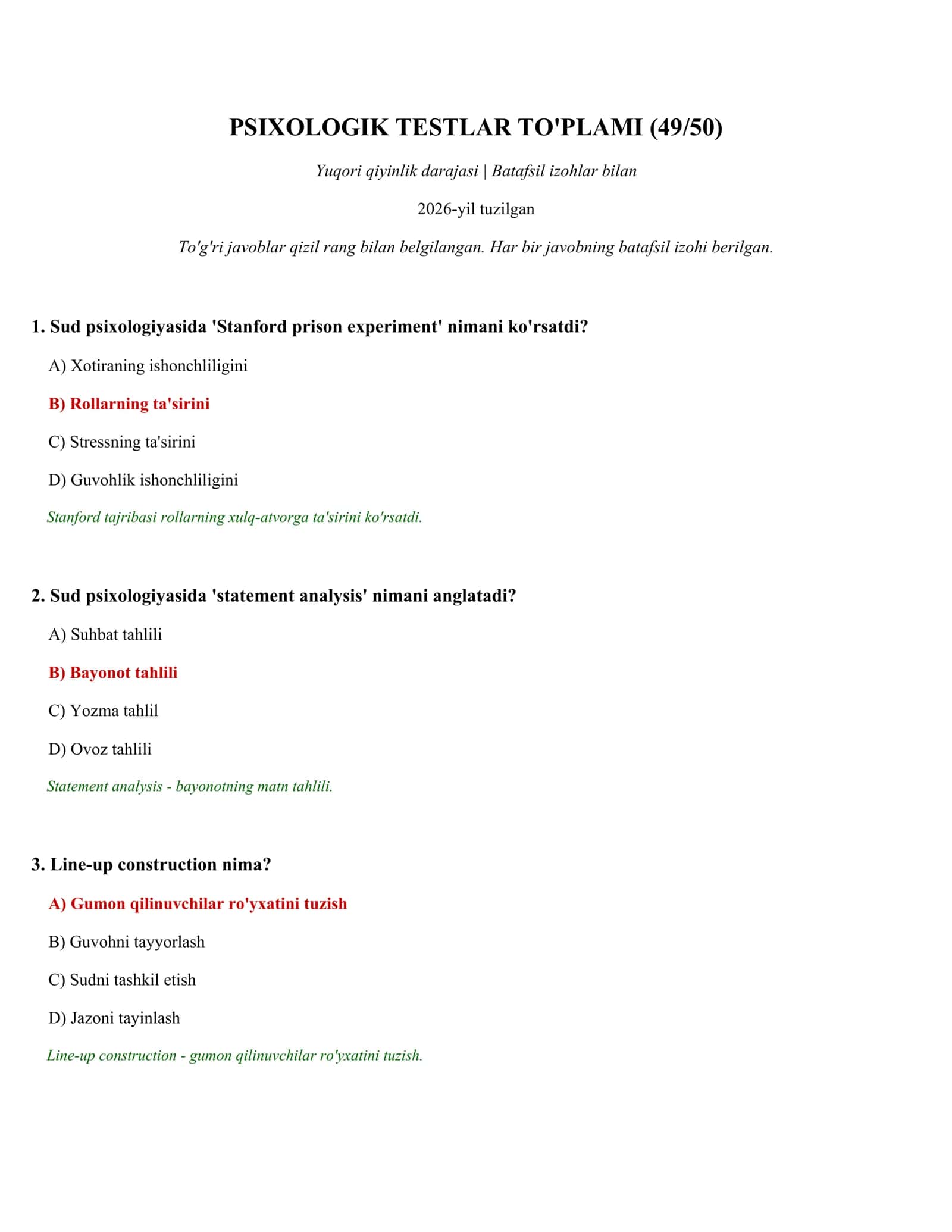 PSIXOLOGIK TESTLAR TO'PLAMI (49/50)