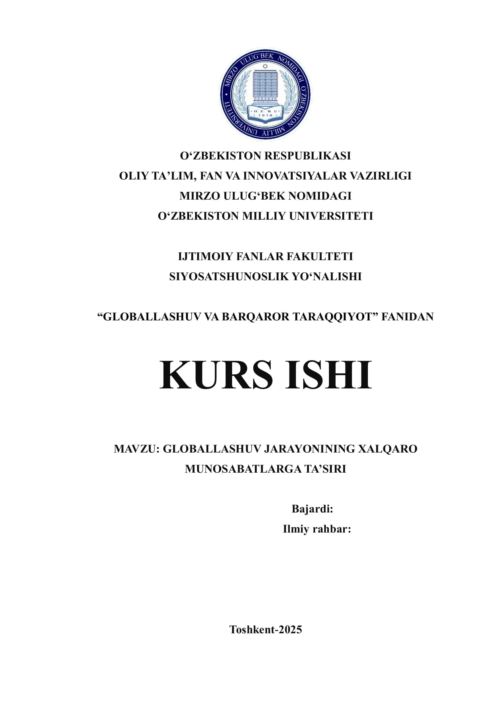 GLOBALLASHUV VA BARQAROR TARAQQIYOT