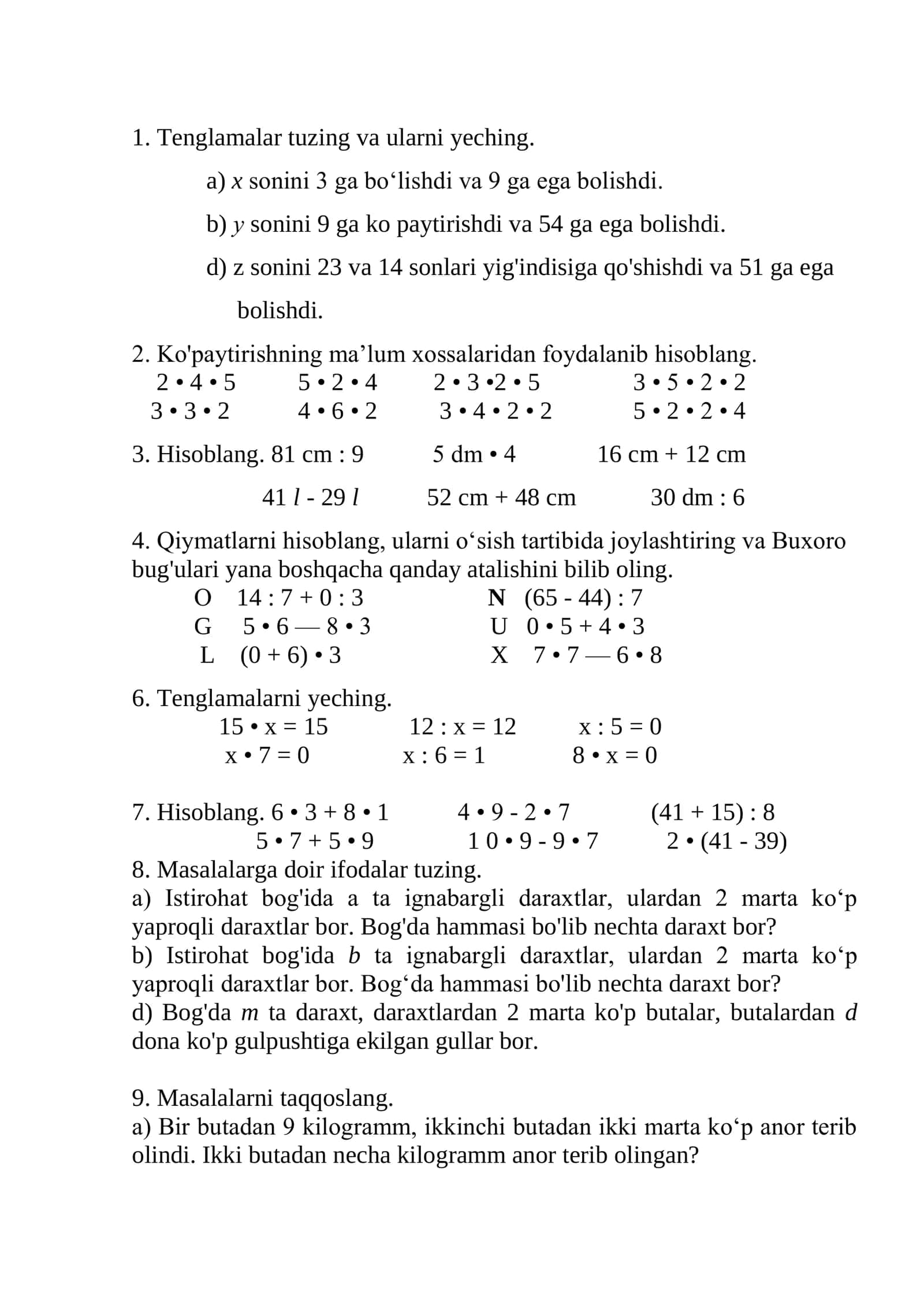 Tenglamalar va ularning yechimi