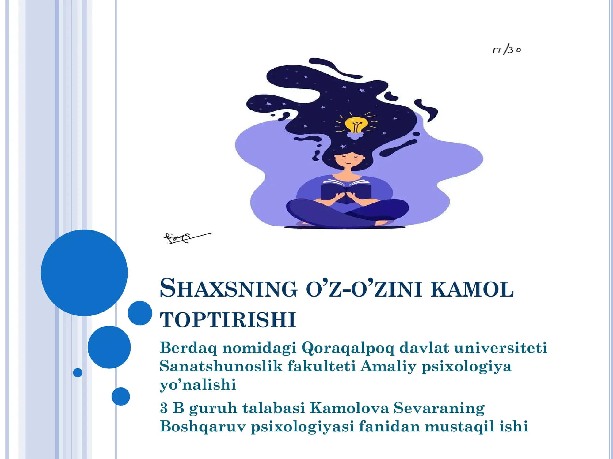 SHAXSNING O’Z-O’ZINI KAMOL TOPTIRISHI