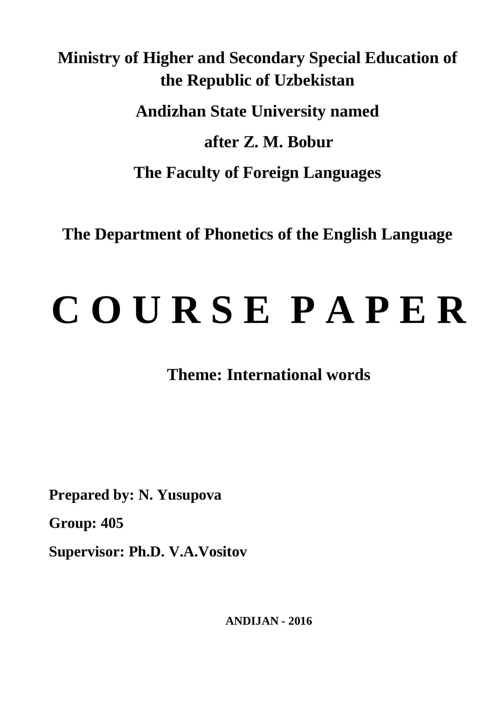 International Words Course Paper