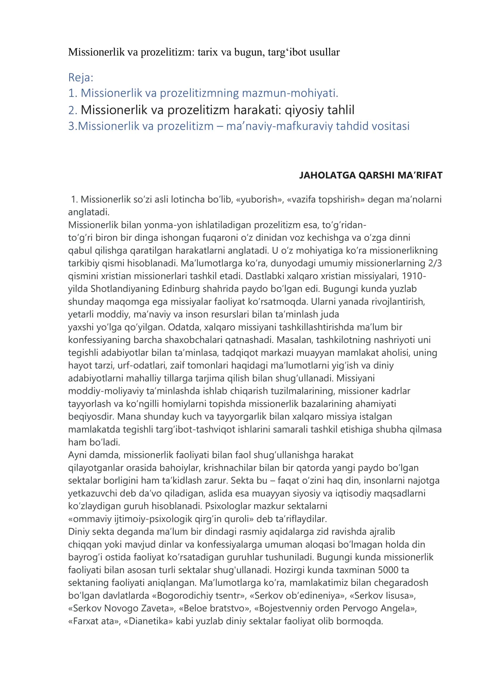 Missionerlik va prozelitizm: tarix va bugun, targ‘ibot usullar