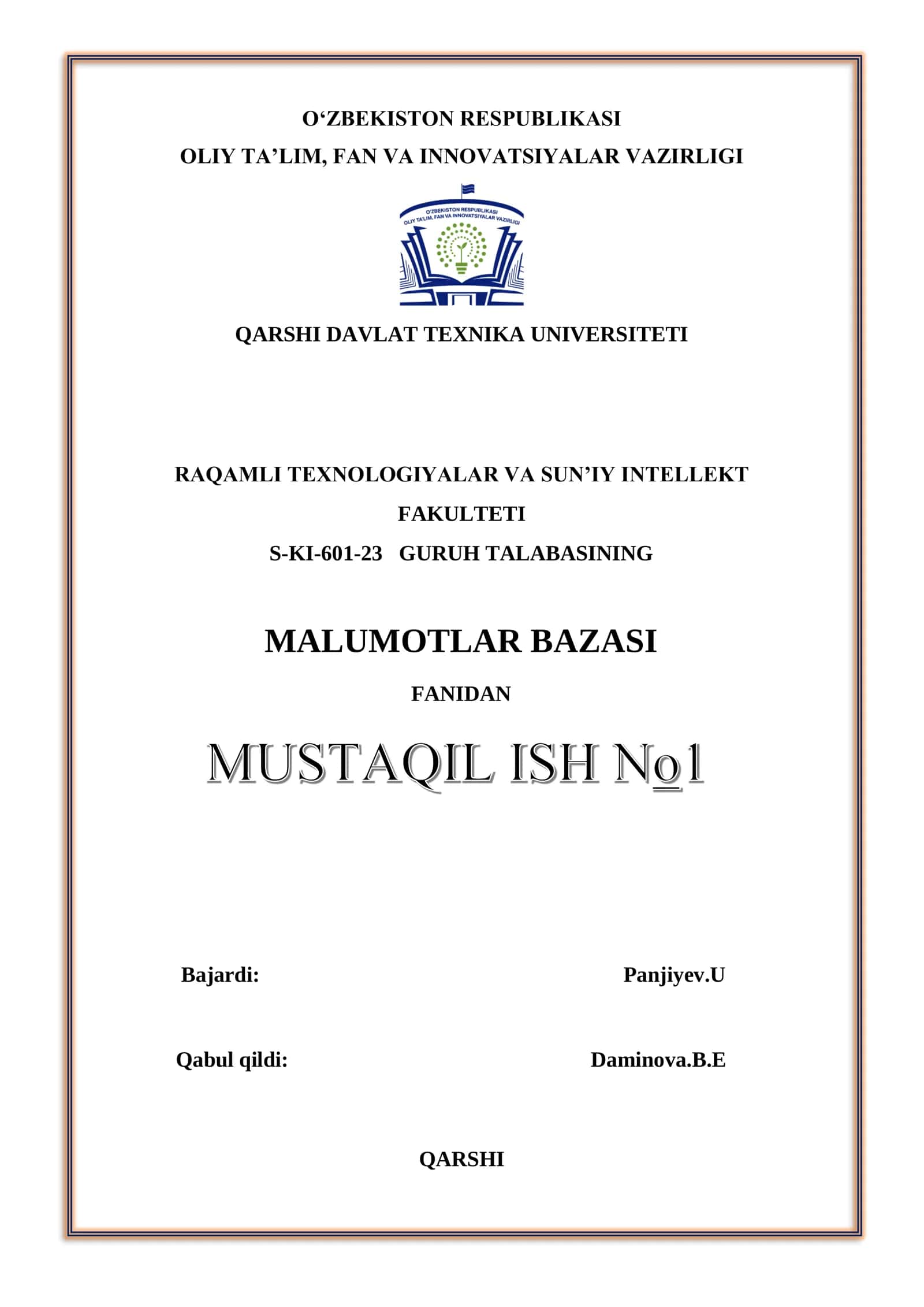 MALUMOTLAR BAZASI FANI