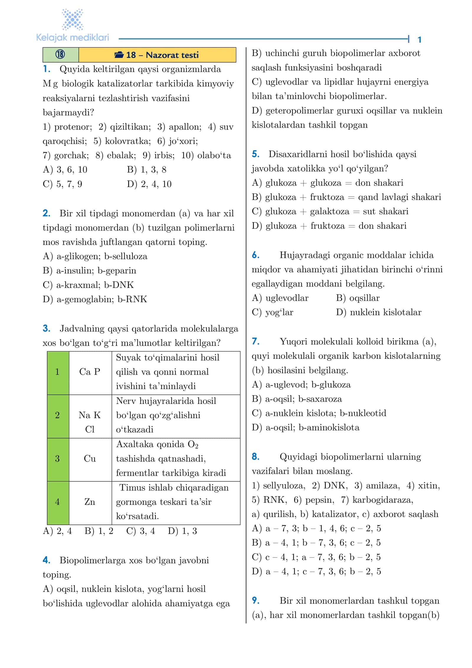 18 – Nazorat testi