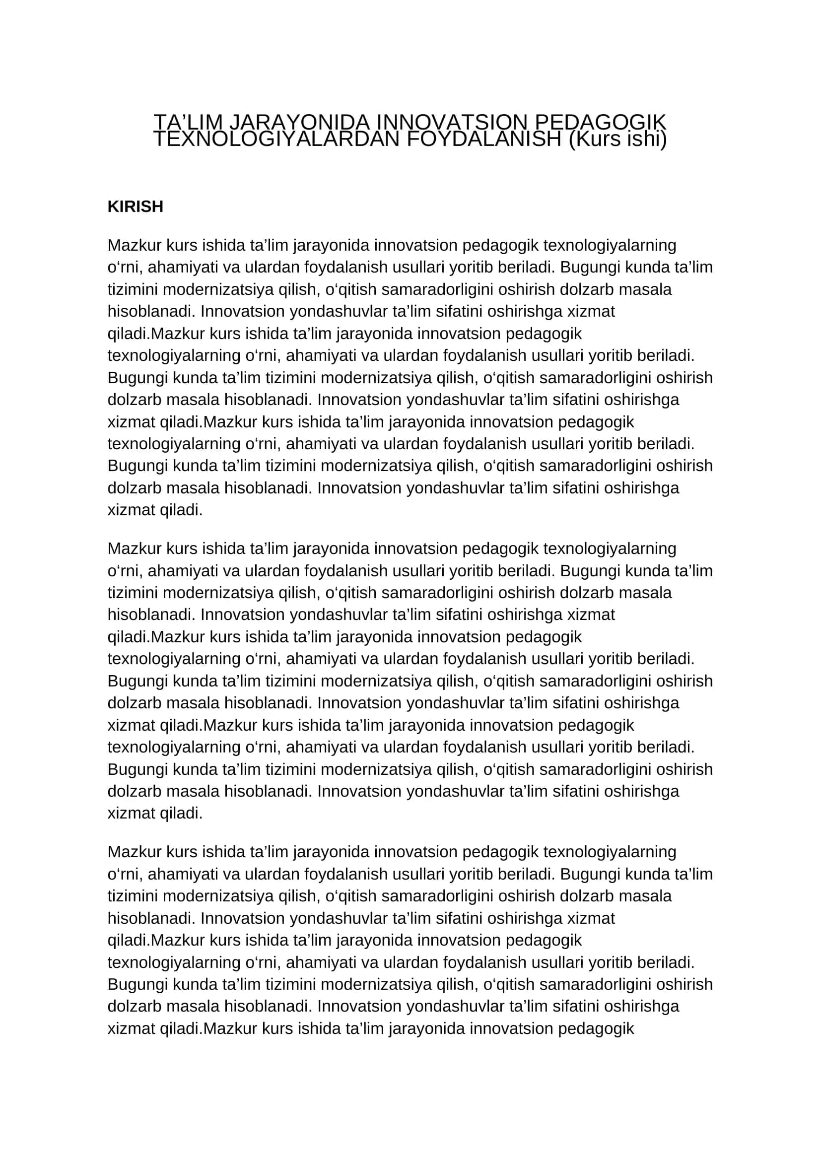 Pedagogika kurs ishi