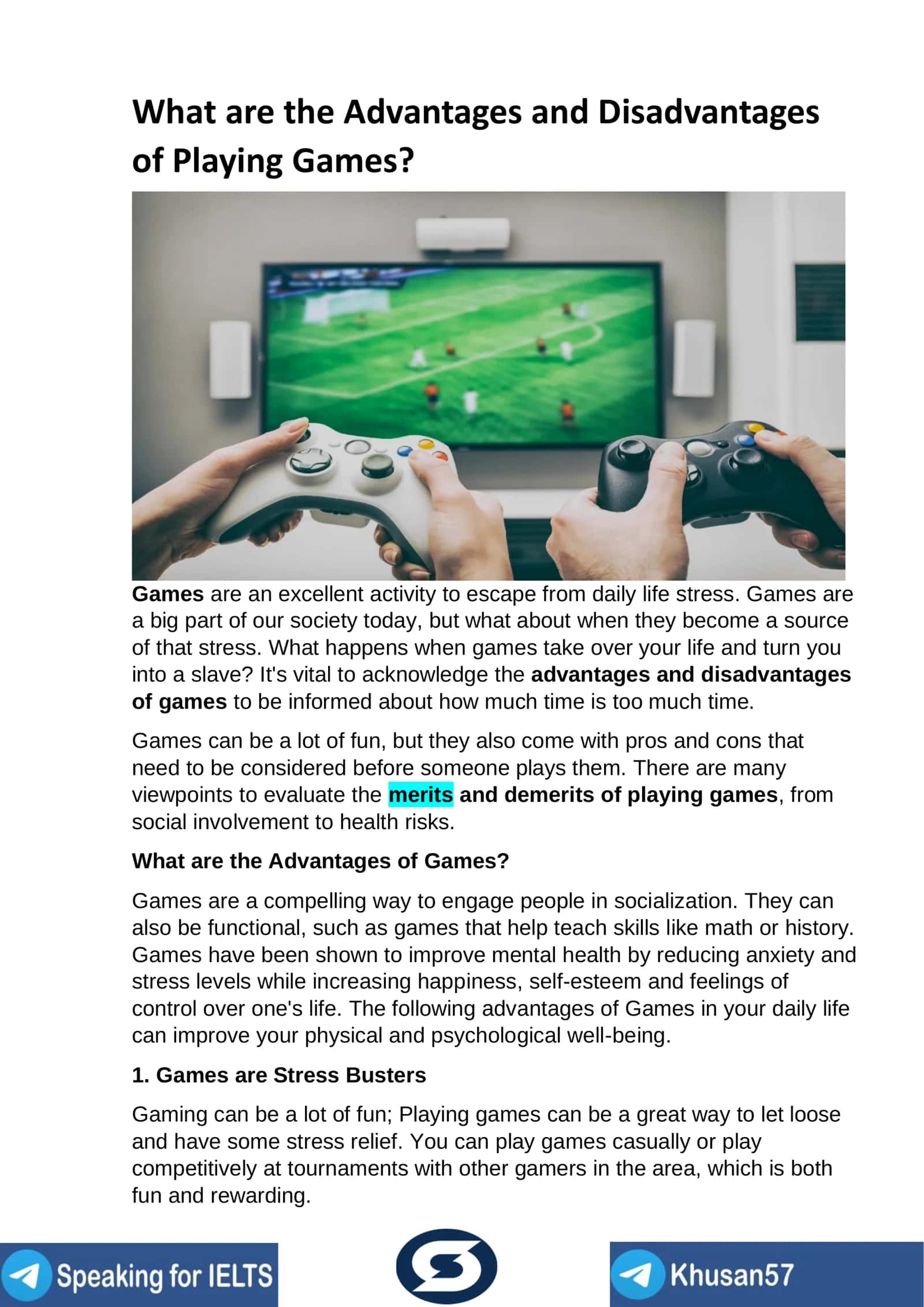 Advantages and Disadvantages of Playing Games