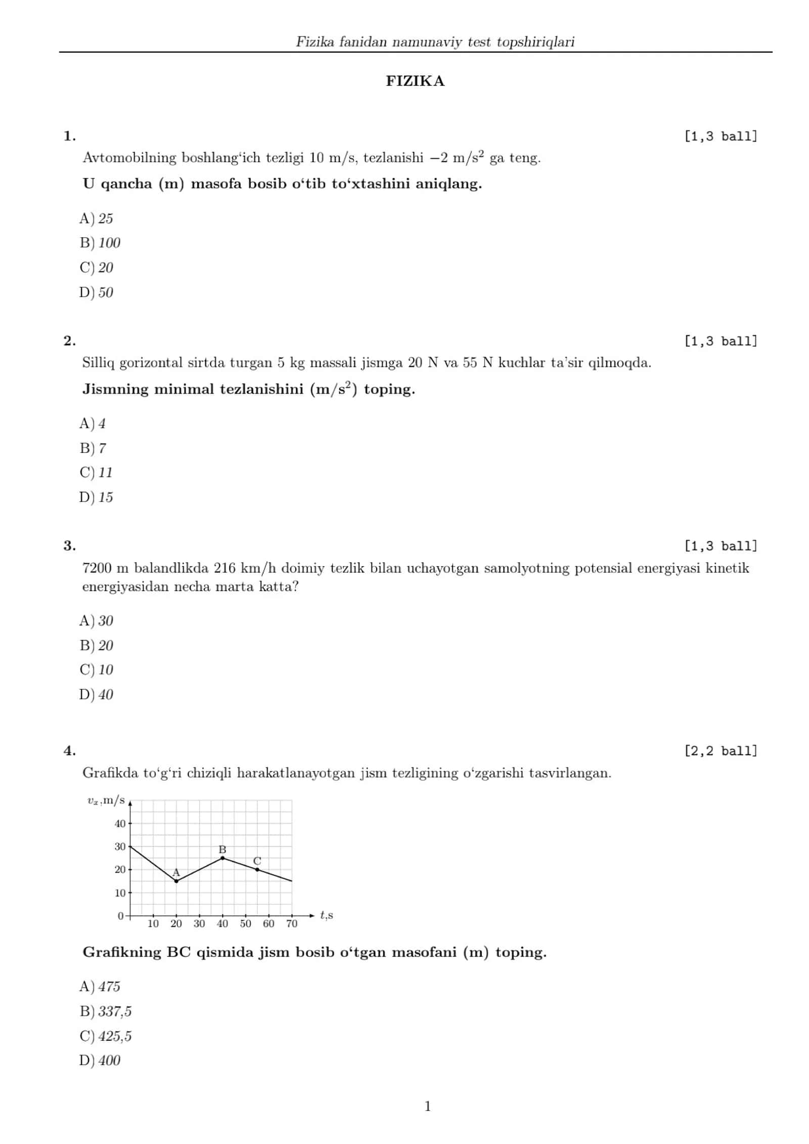 Fizikadan milliy sertifikat MOCK test